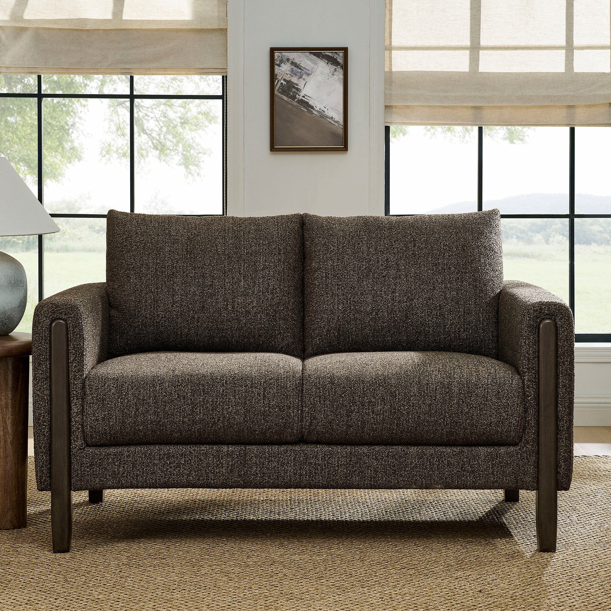 Hawken Boucle Fabric Loveseat, Antique Espresso
