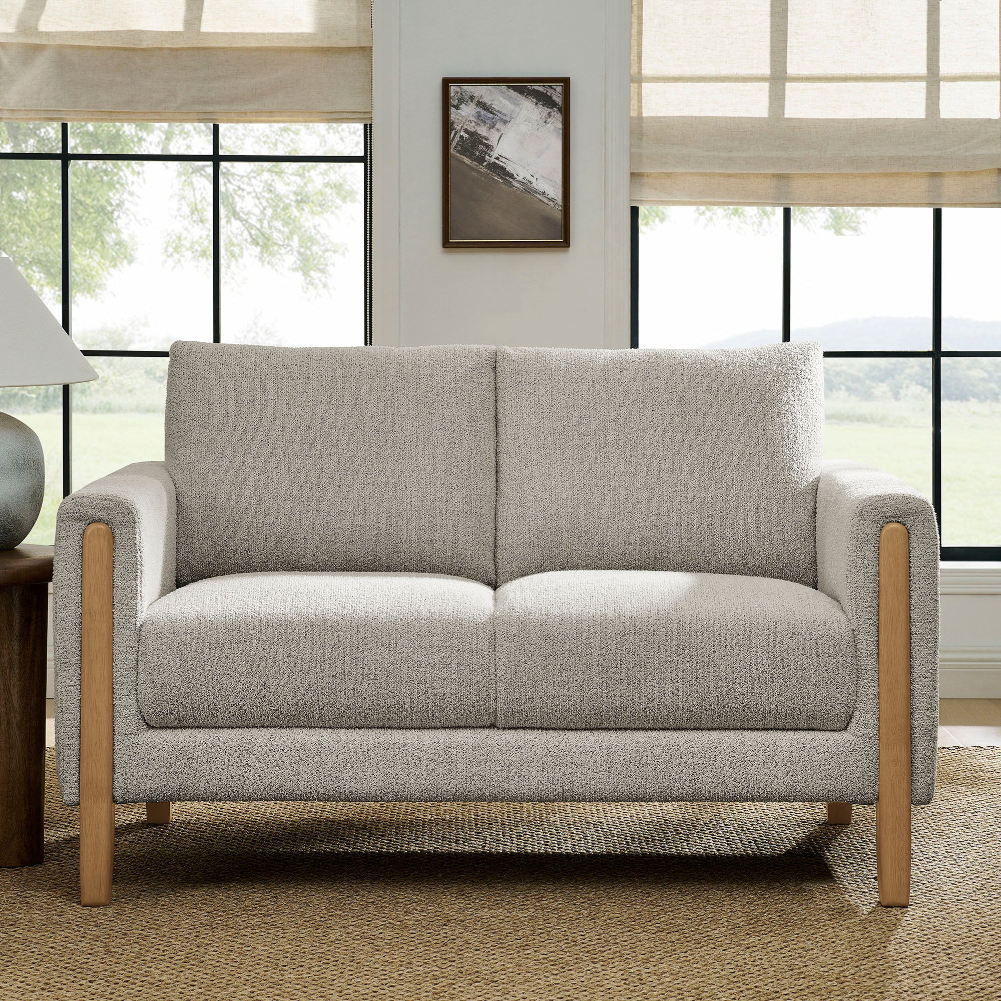 Hawken Boucle Fabric Loveseat, Parchment Beech
