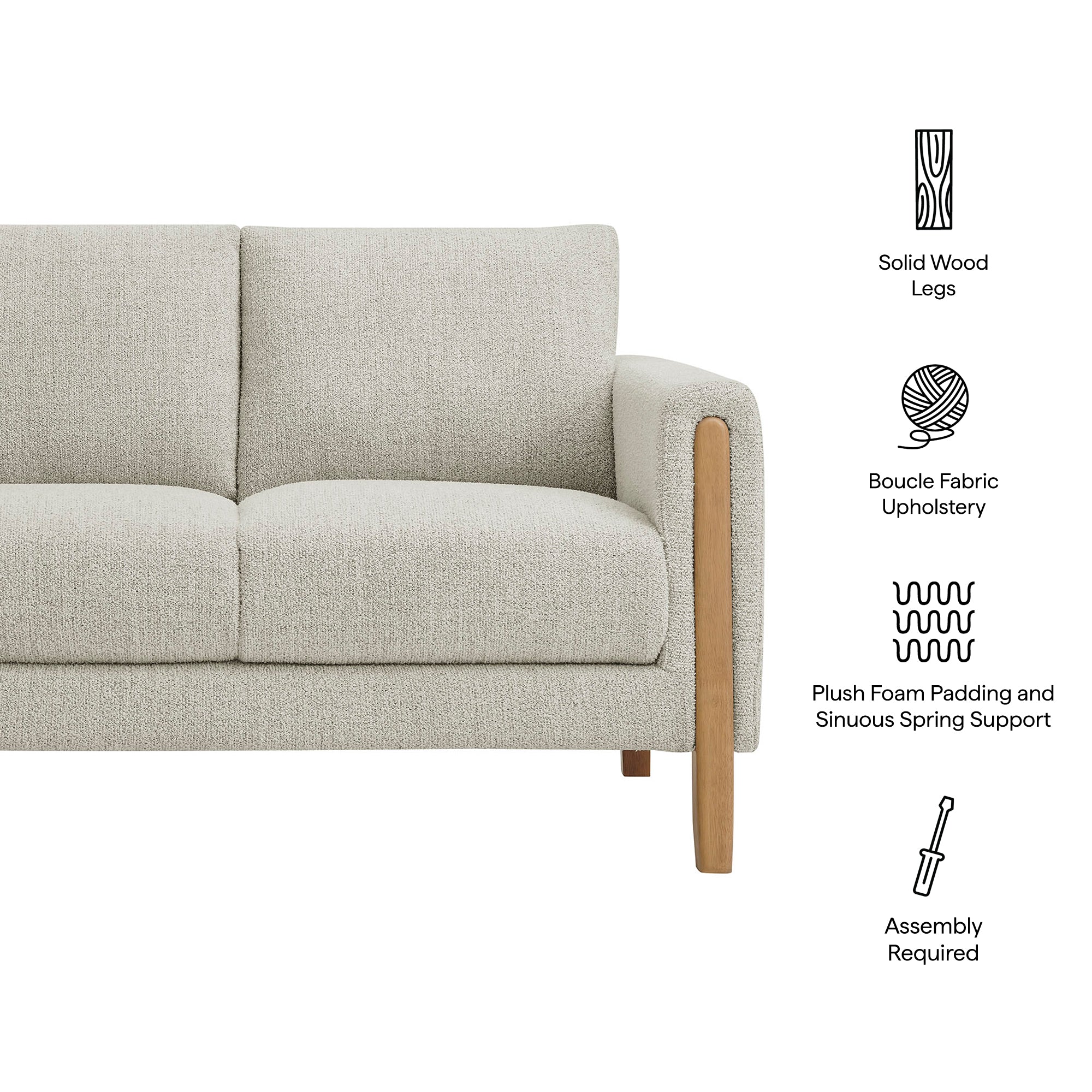 Hawken Boucle Fabric Loveseat, Parchment Beech