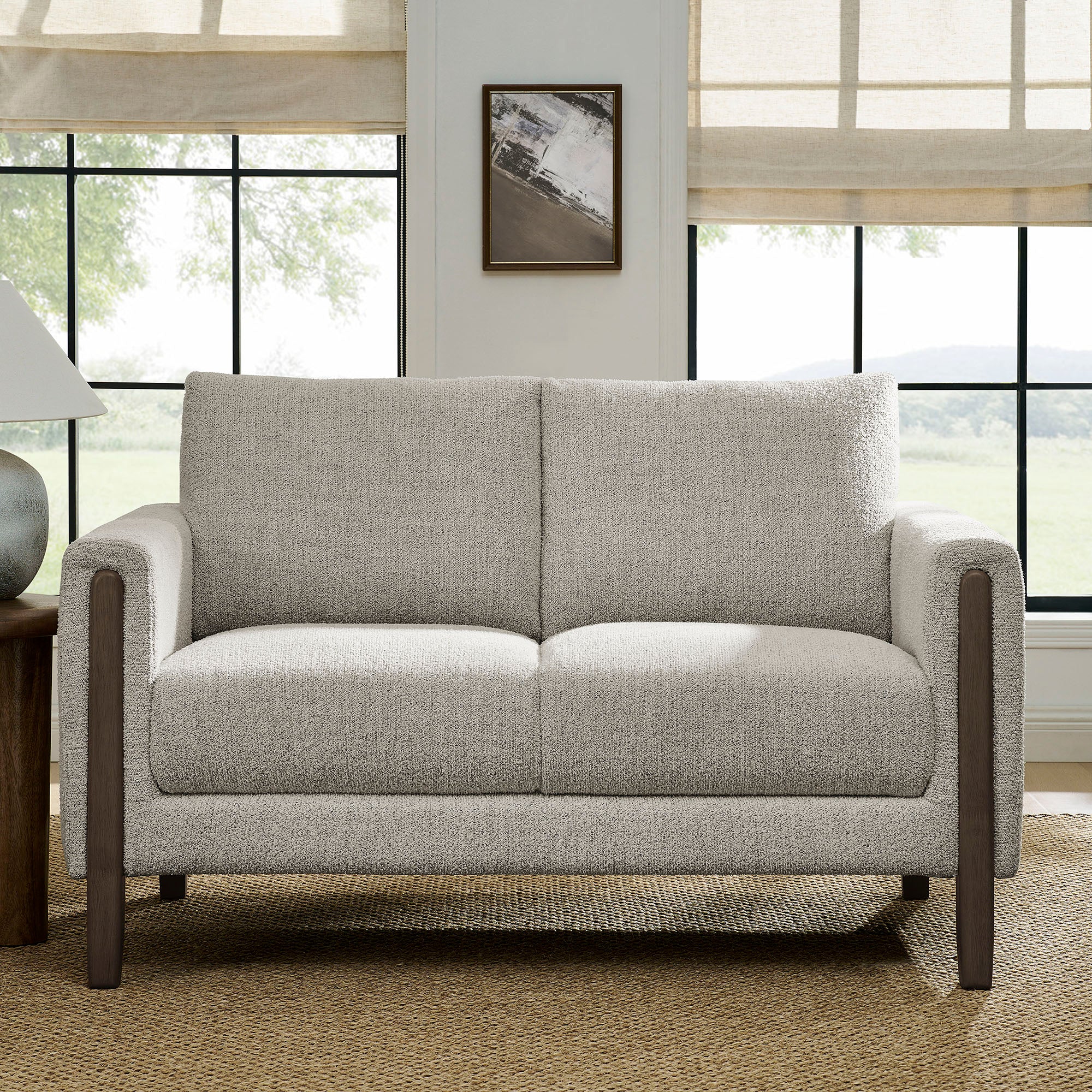 Hawken Boucle Fabric Loveseat, Parchment Espresso