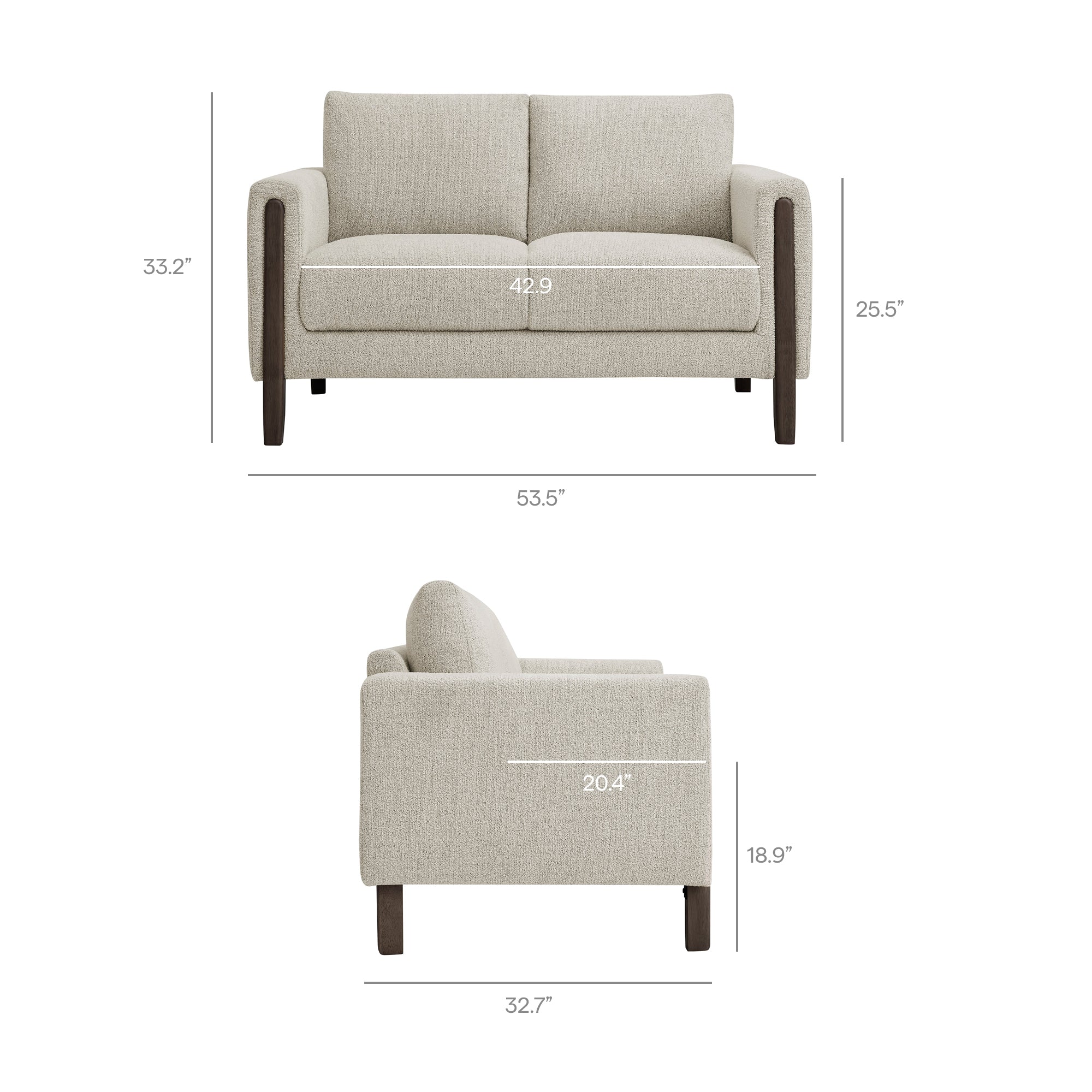 Hawken Boucle Fabric Loveseat, Parchment Espresso