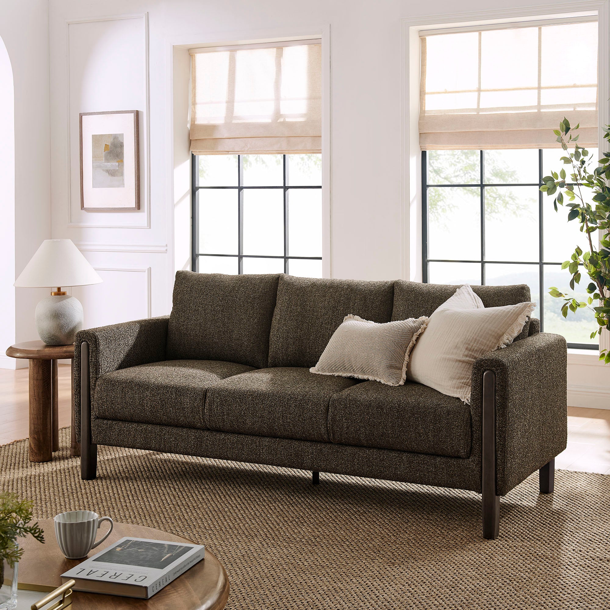 Hawken Boucle Fabric Sofa, Antique Espresso