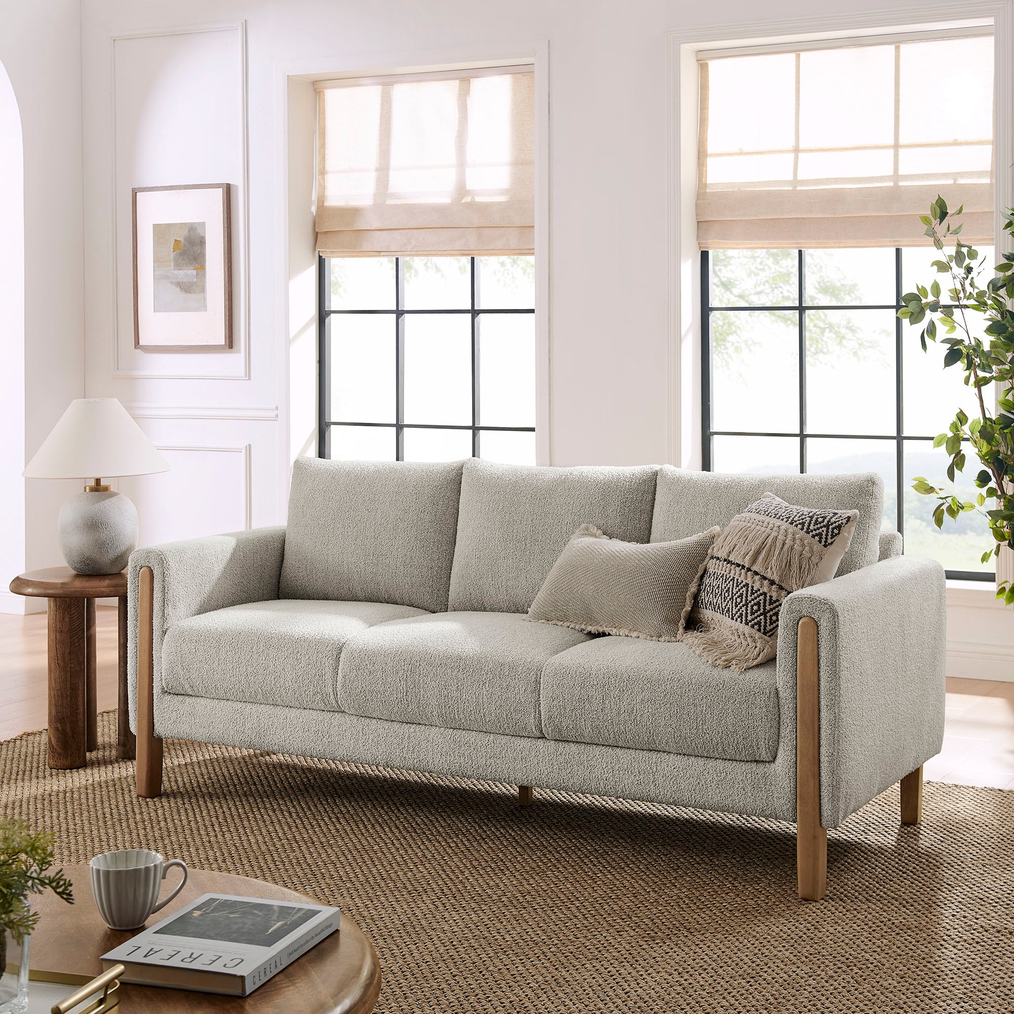 Hawken Boucle Fabric Sofa, Parchment Beech