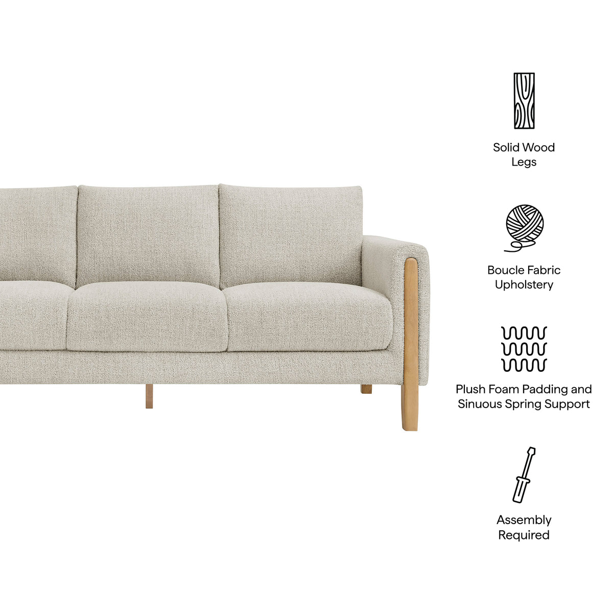 Hawken Boucle Fabric Sofa, Parchment Beech