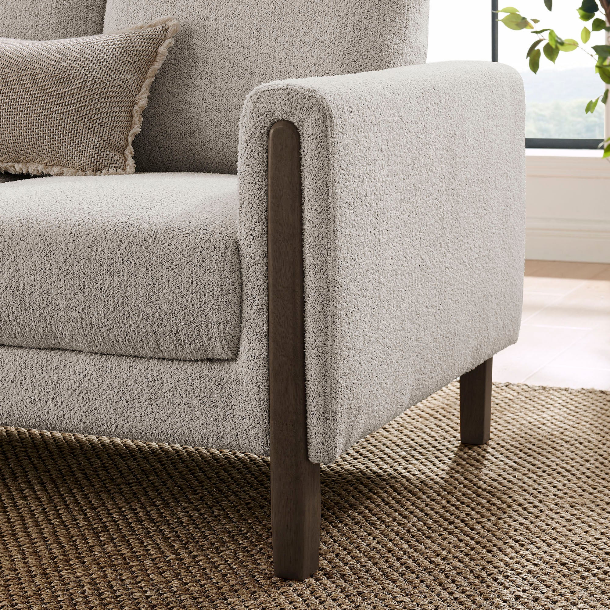 Hawken Boucle Fabric Sofa, Parchment Espresso
