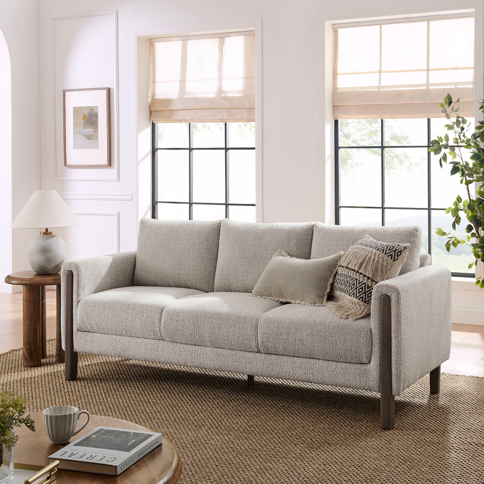 Hawken Boucle Fabric Sofa, Parchment Espresso