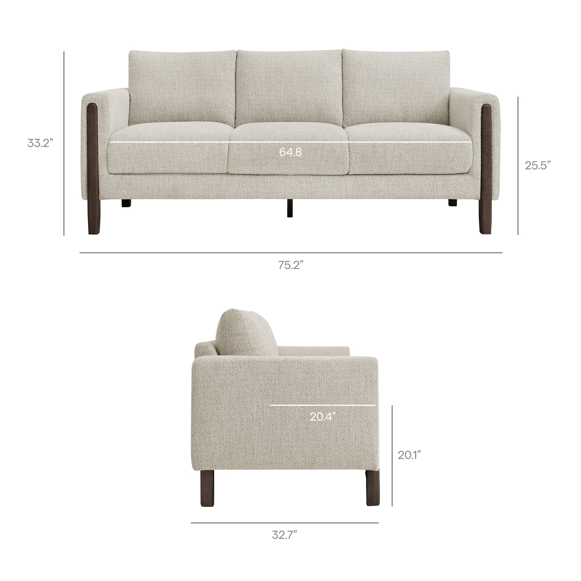 Hawken Boucle Fabric Sofa, Parchment Espresso