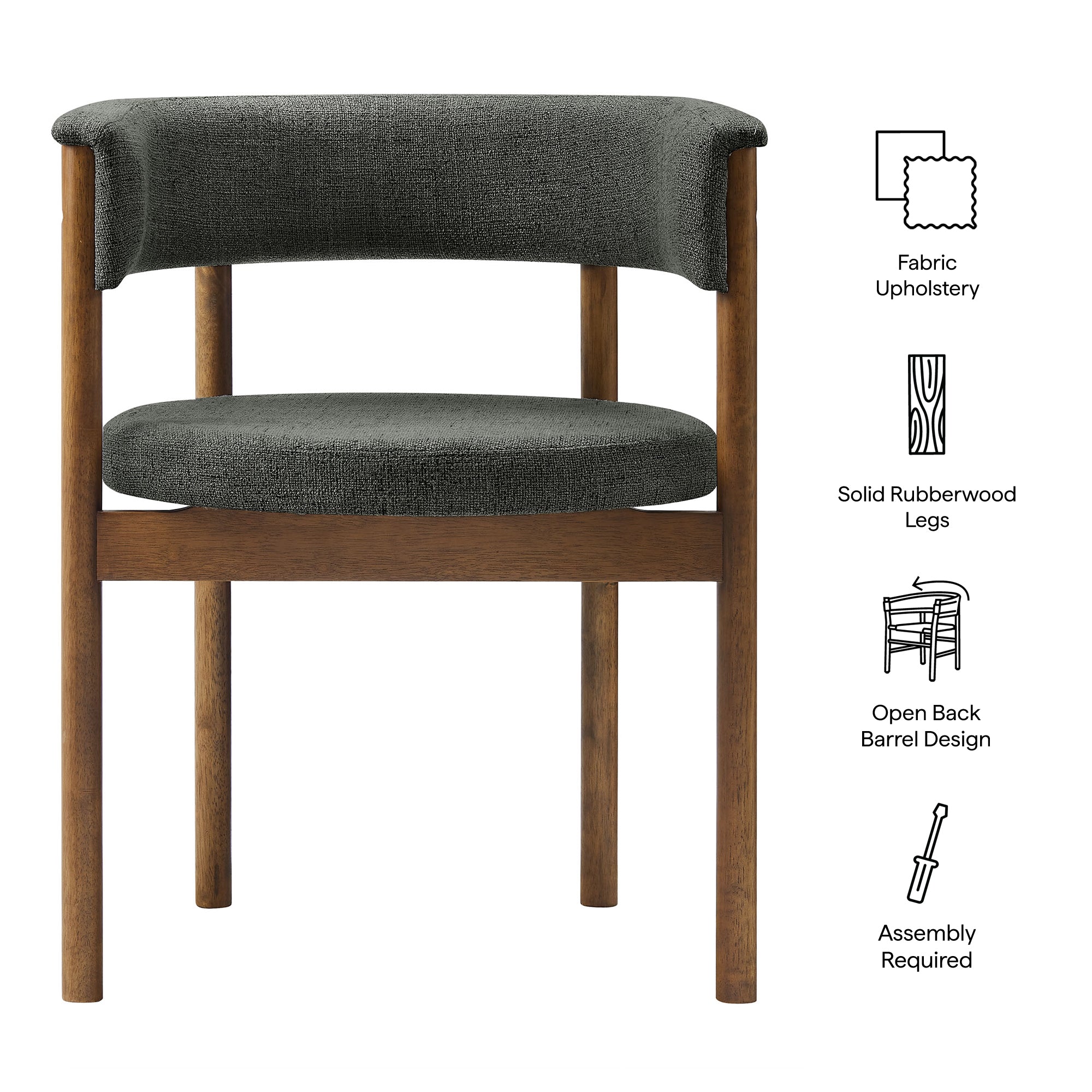 Clea Curved Upholstered Dining Chairs Set Of 2, Charcoal