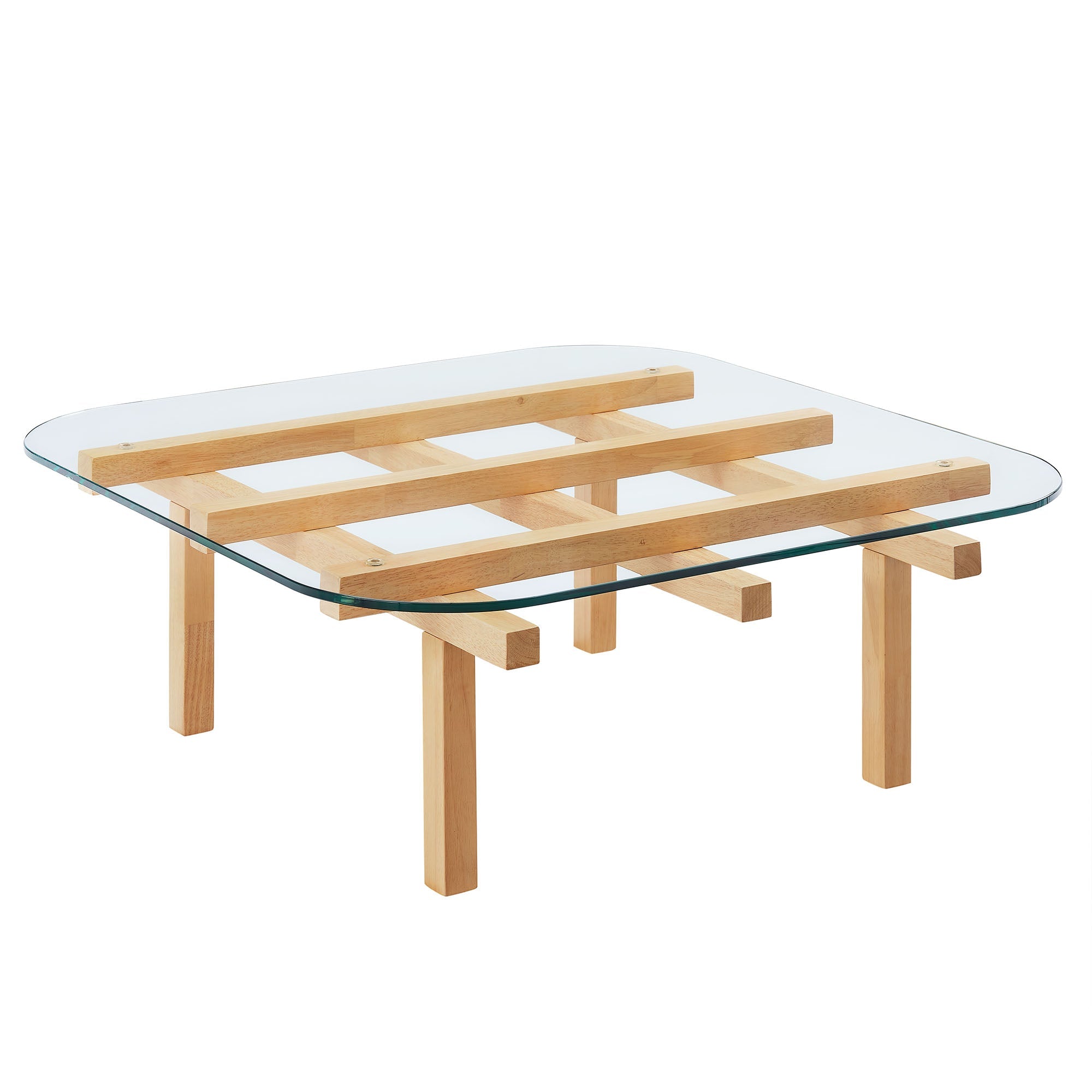 Isby 35 Inch Tempered Glass Coffee Table, Oak