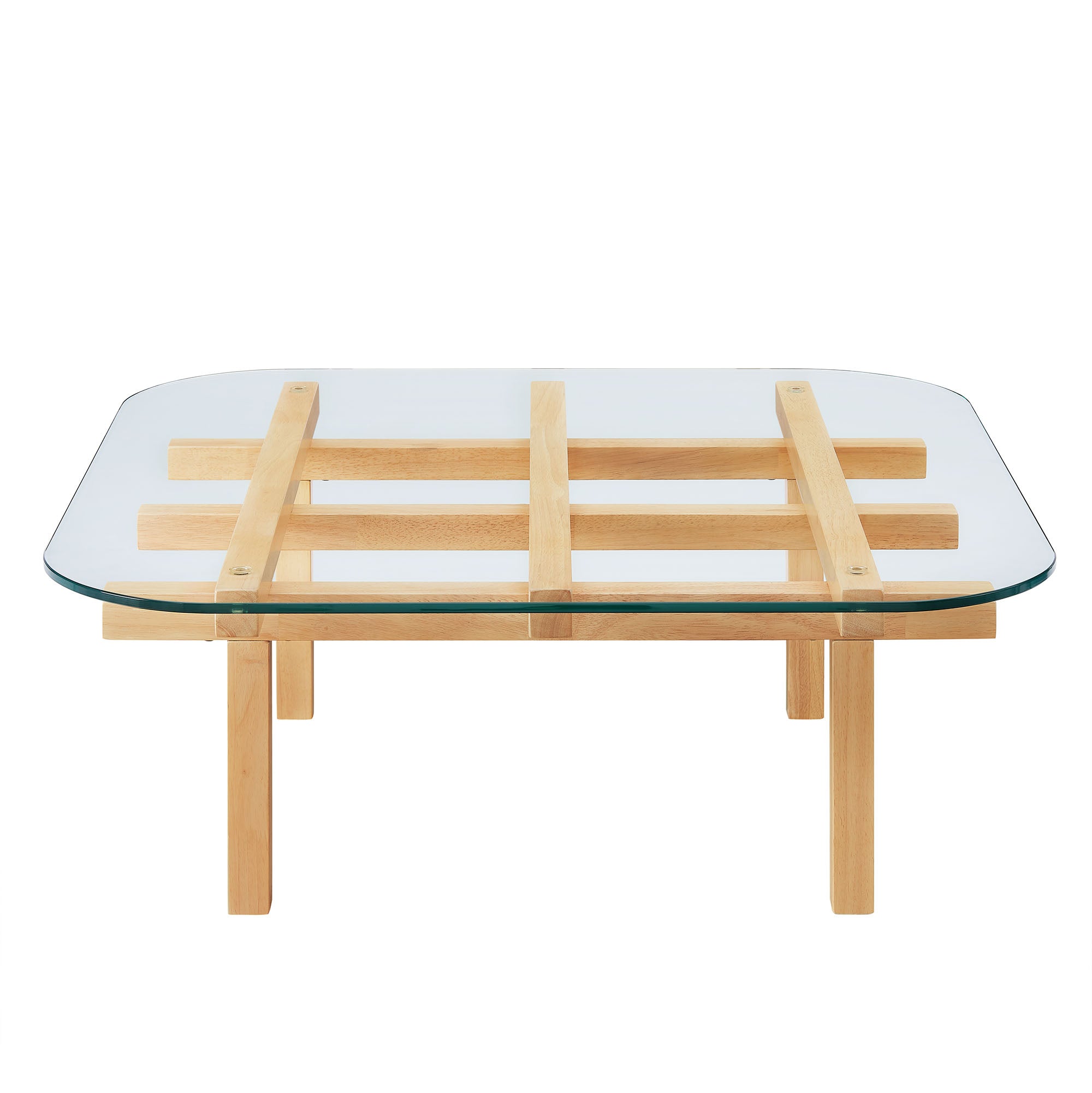 Isby 35 Inch Tempered Glass Coffee Table, Oak