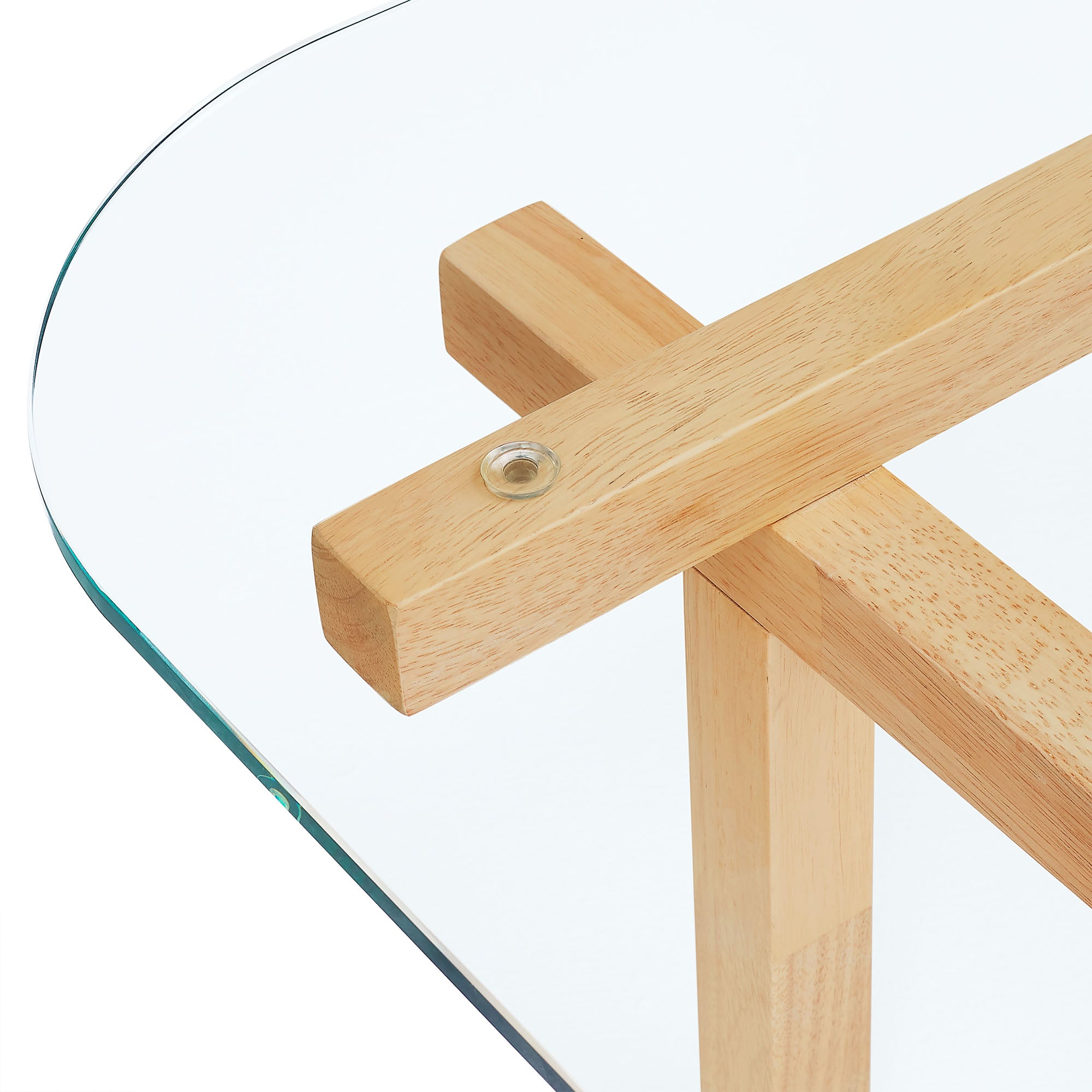 Isby 35 Inch Tempered Glass Coffee Table, Oak