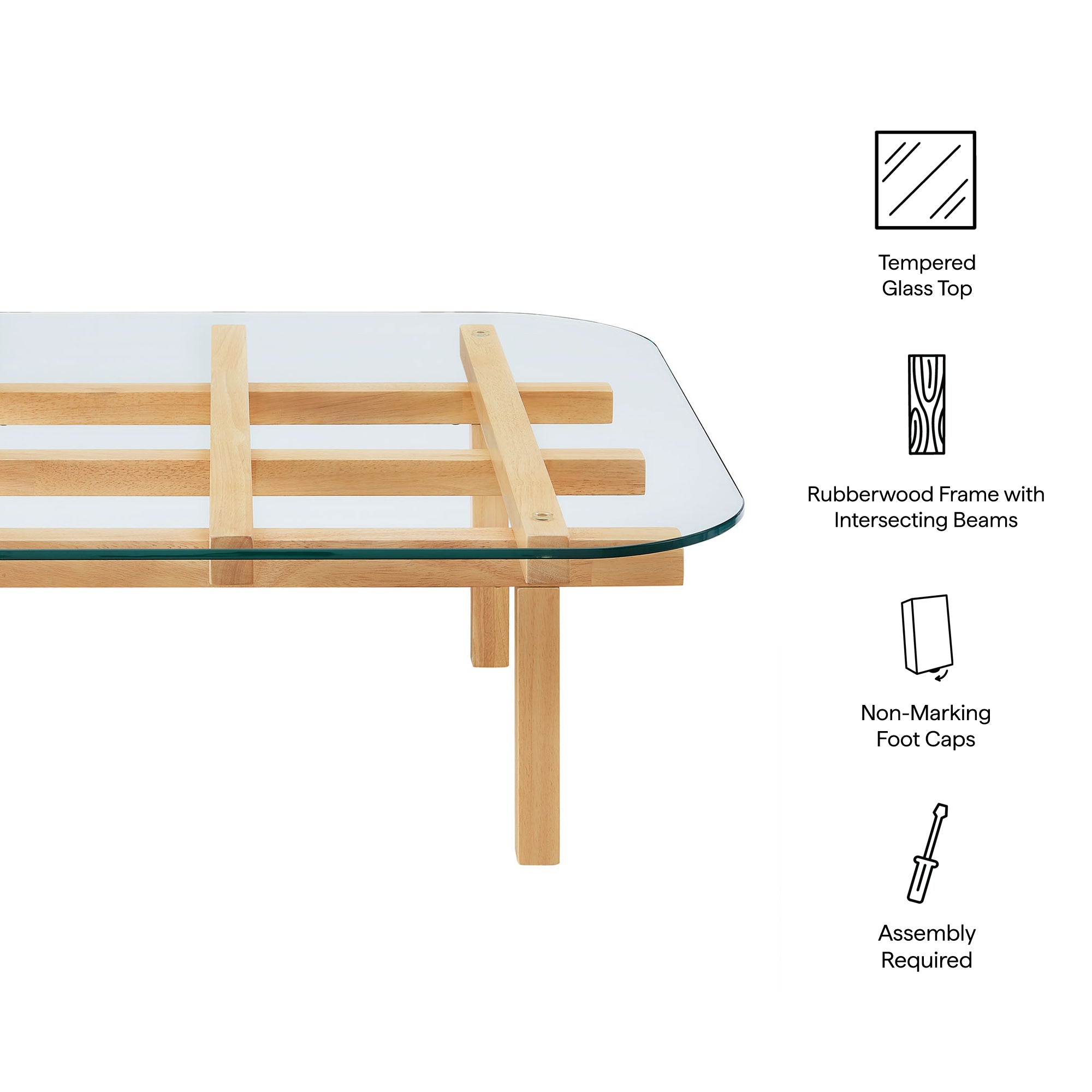 Isby 35 Inch Tempered Glass Coffee Table, Oak