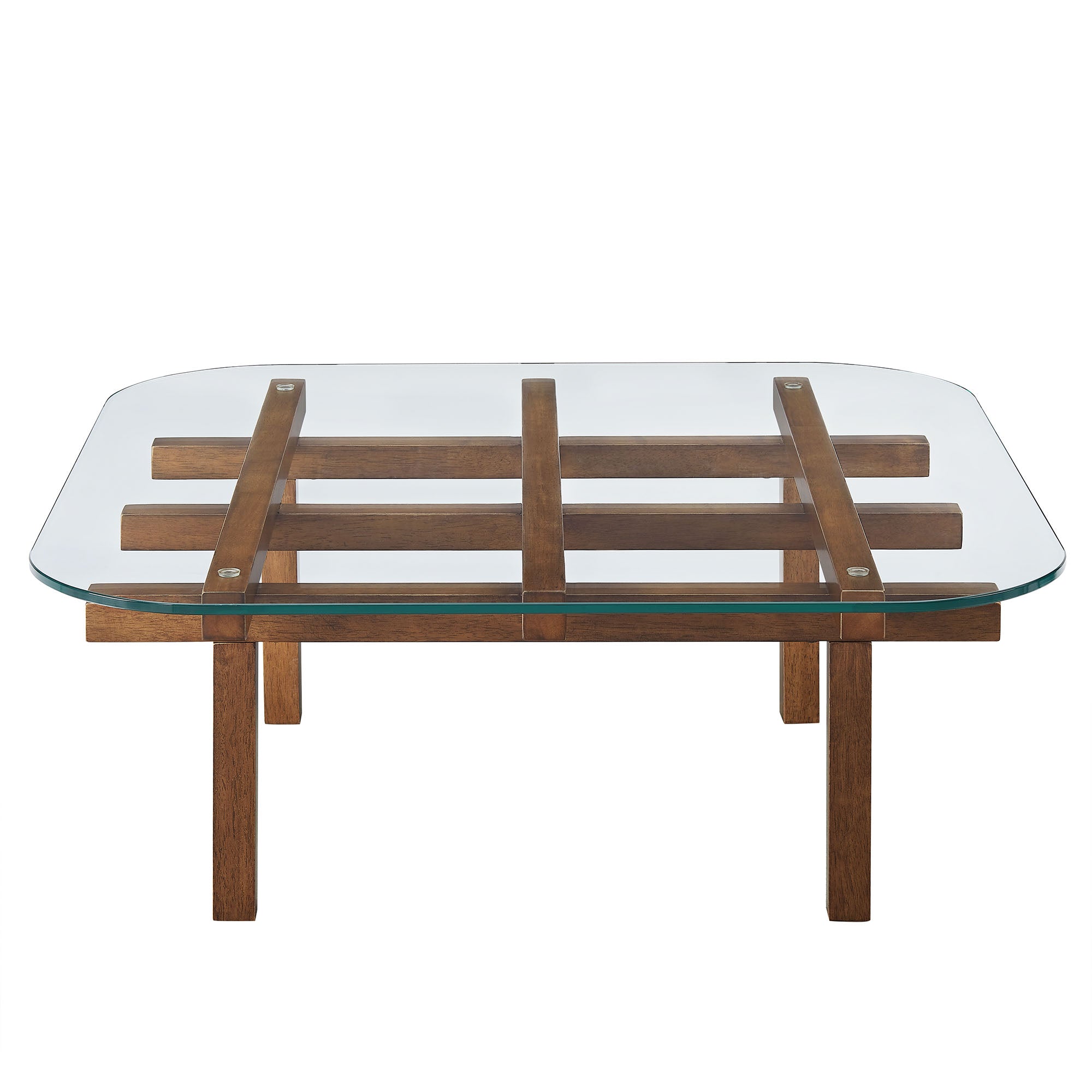 Isby 35 Inch Tempered Glass Coffee Table, Walnut