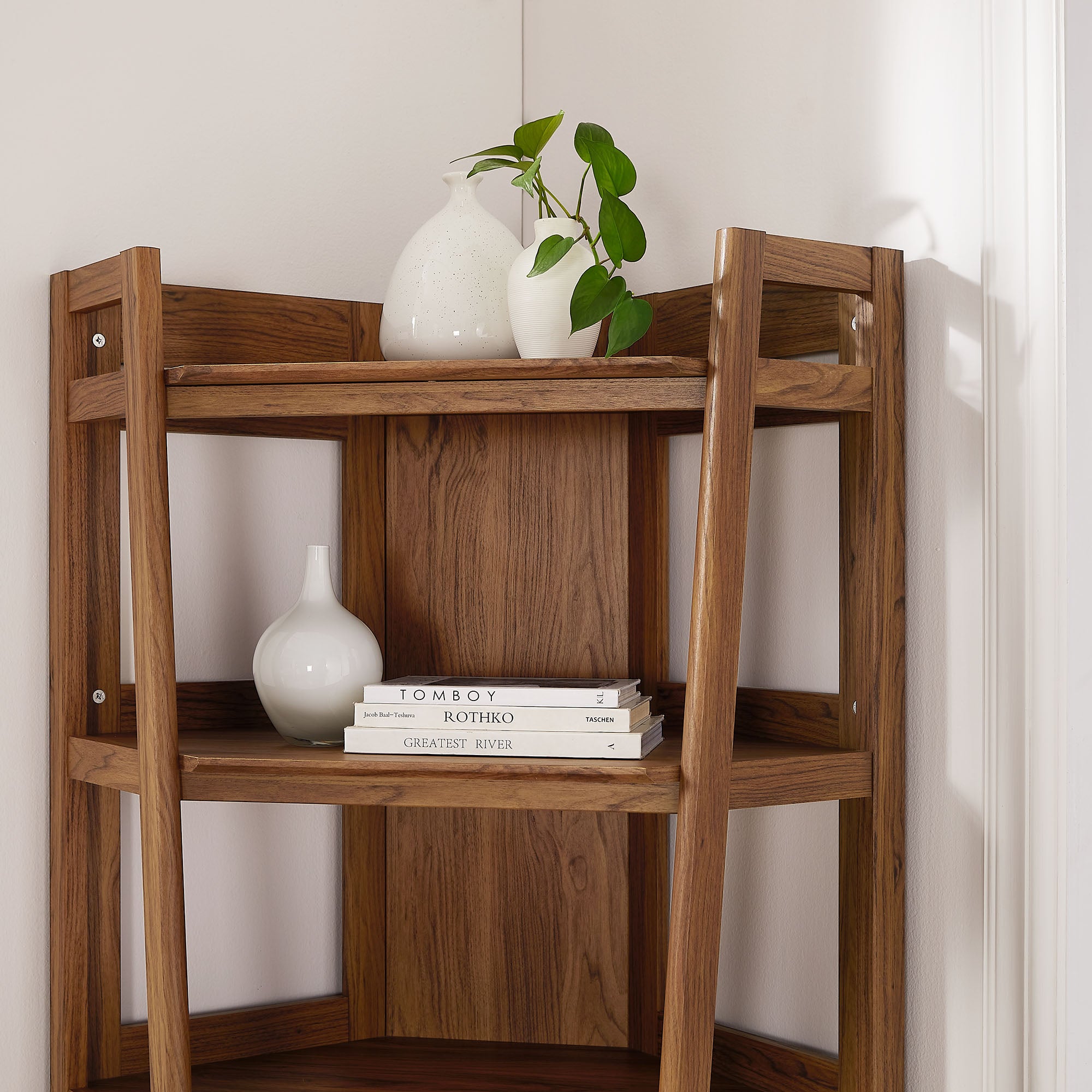Bixby 71 Inch Corner Bookshelf, Walnut
