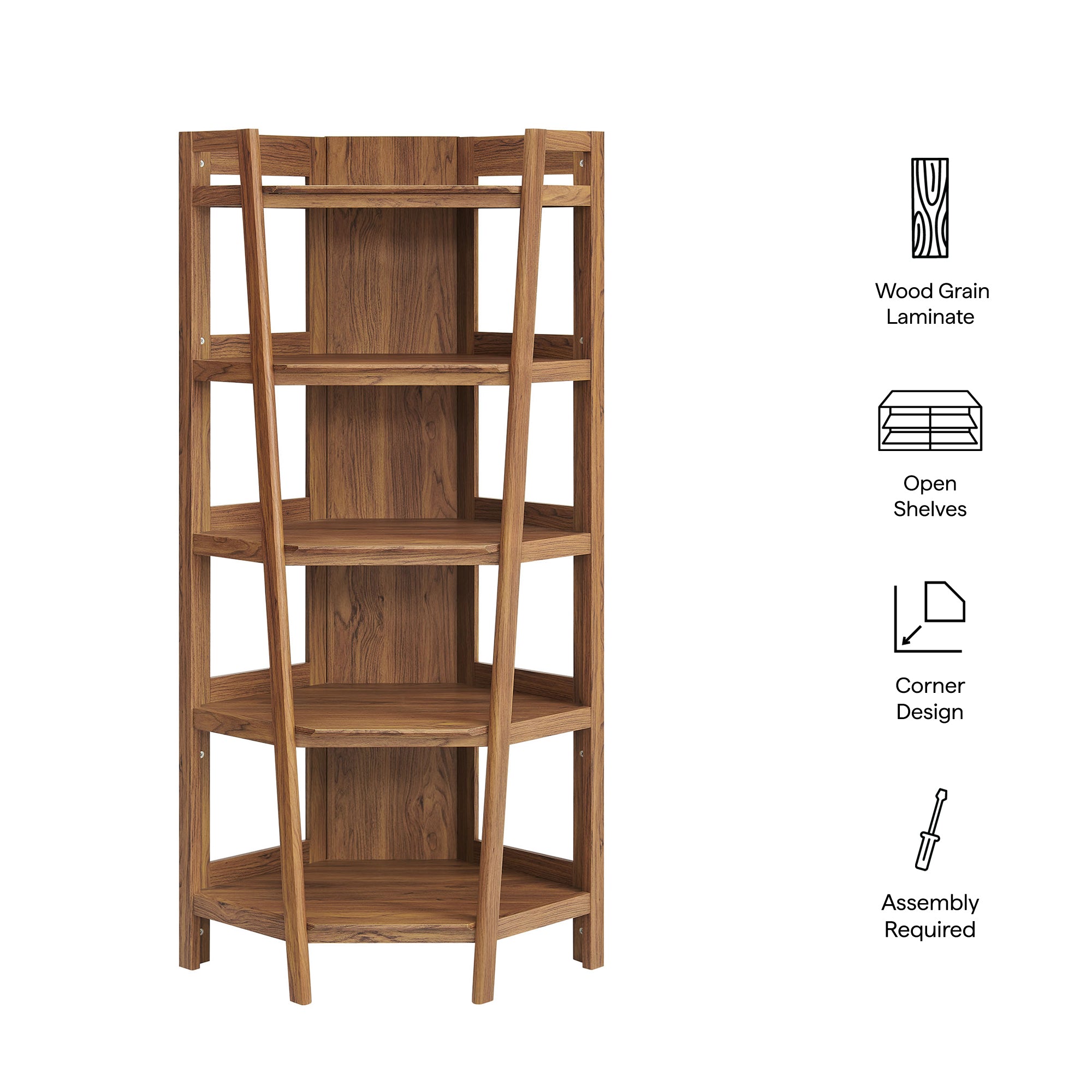 Bixby 71 Inch Corner Bookshelf, Walnut