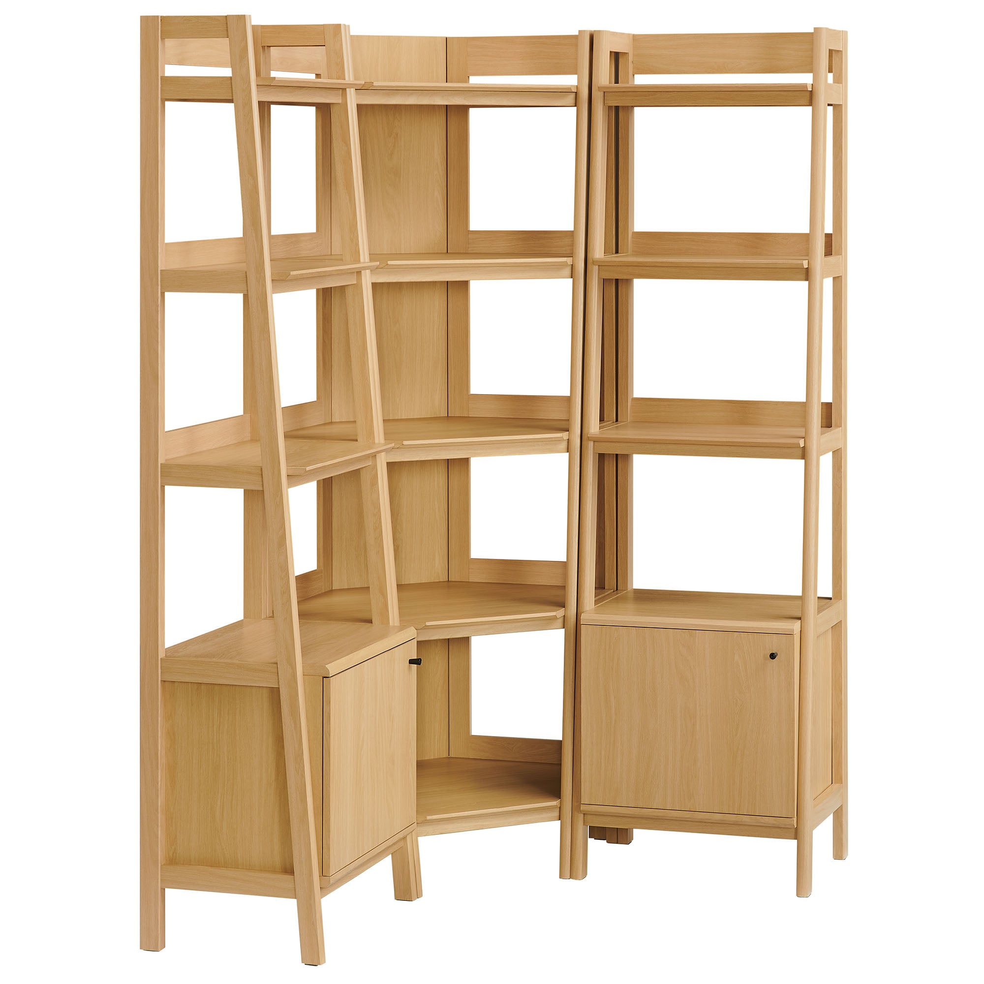 Bixby 3-piece Corner Bookshelf Set with Narrow Bookshelves, Oak