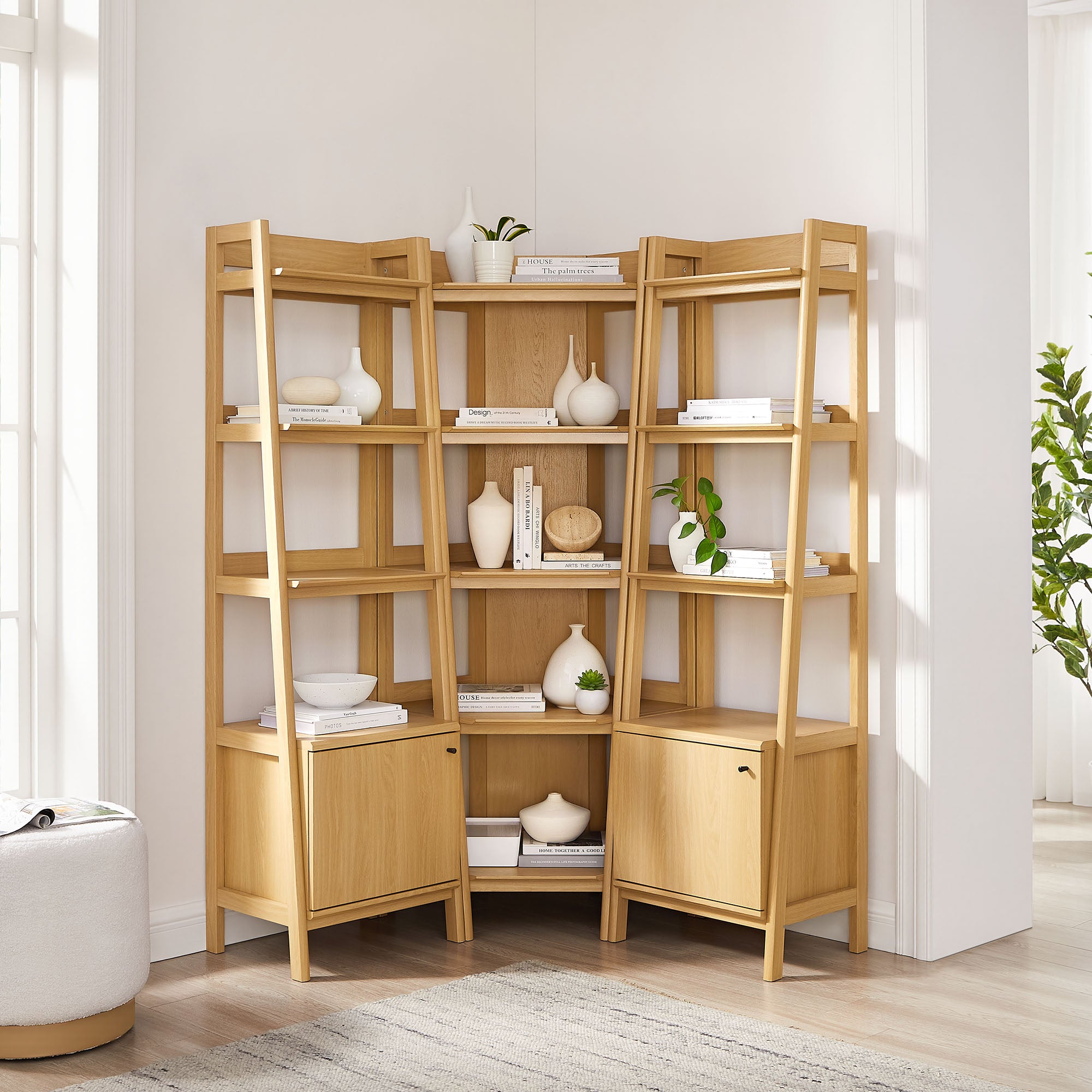 Bixby 3-piece Corner Bookshelf Set with Narrow Bookshelves, Oak