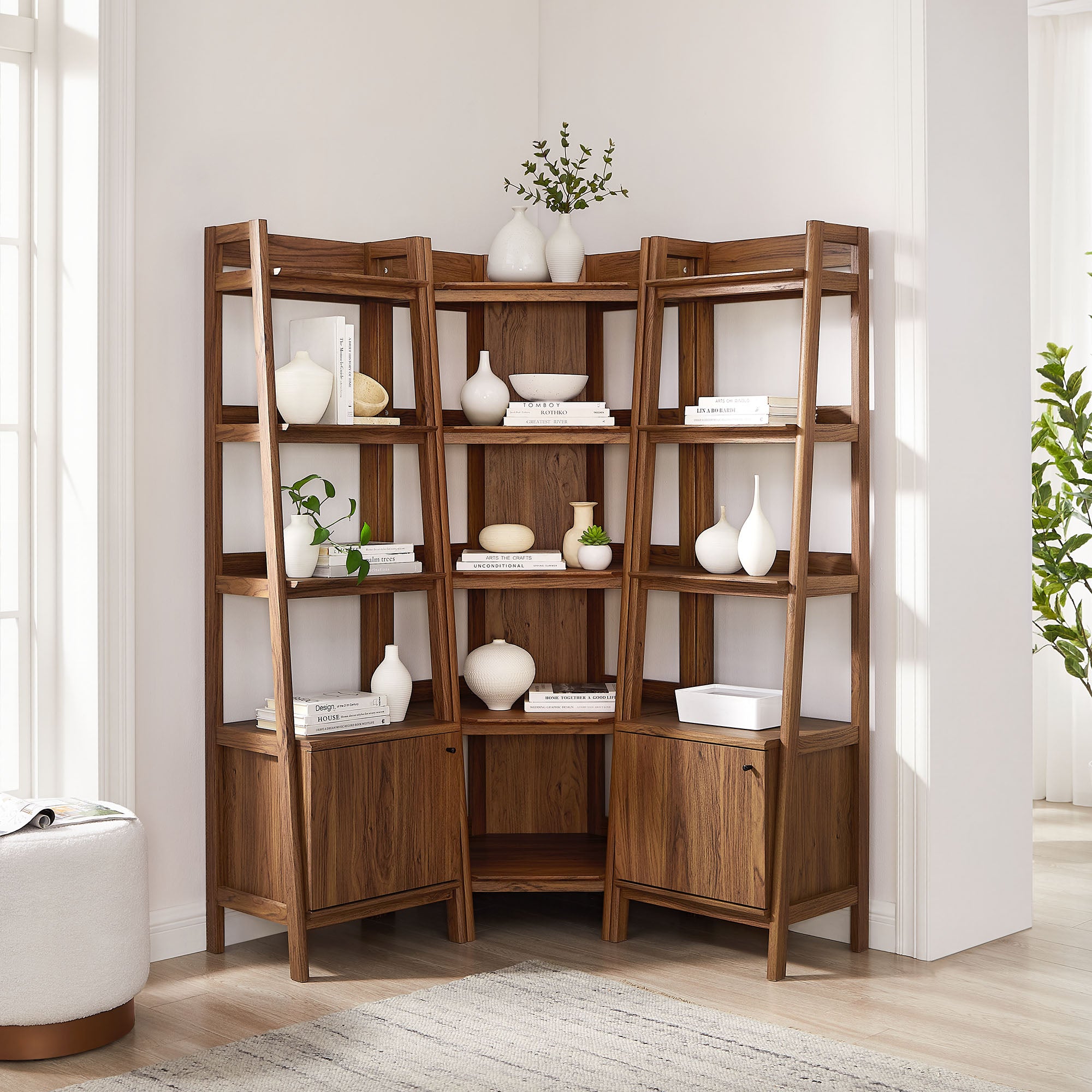 Bixby 3-piece Corner Bookshelf Set with Narrow Bookshelves, Walnut