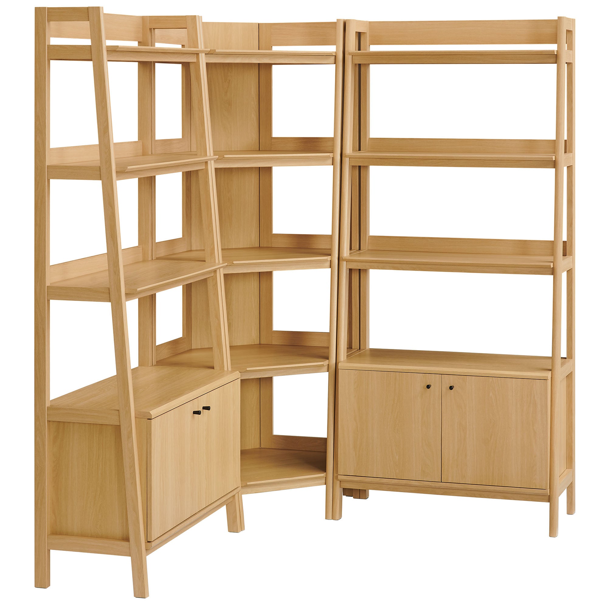 Bixby 3-Piece Corner Bookshelf Set with Wide Bookshelves, Oak