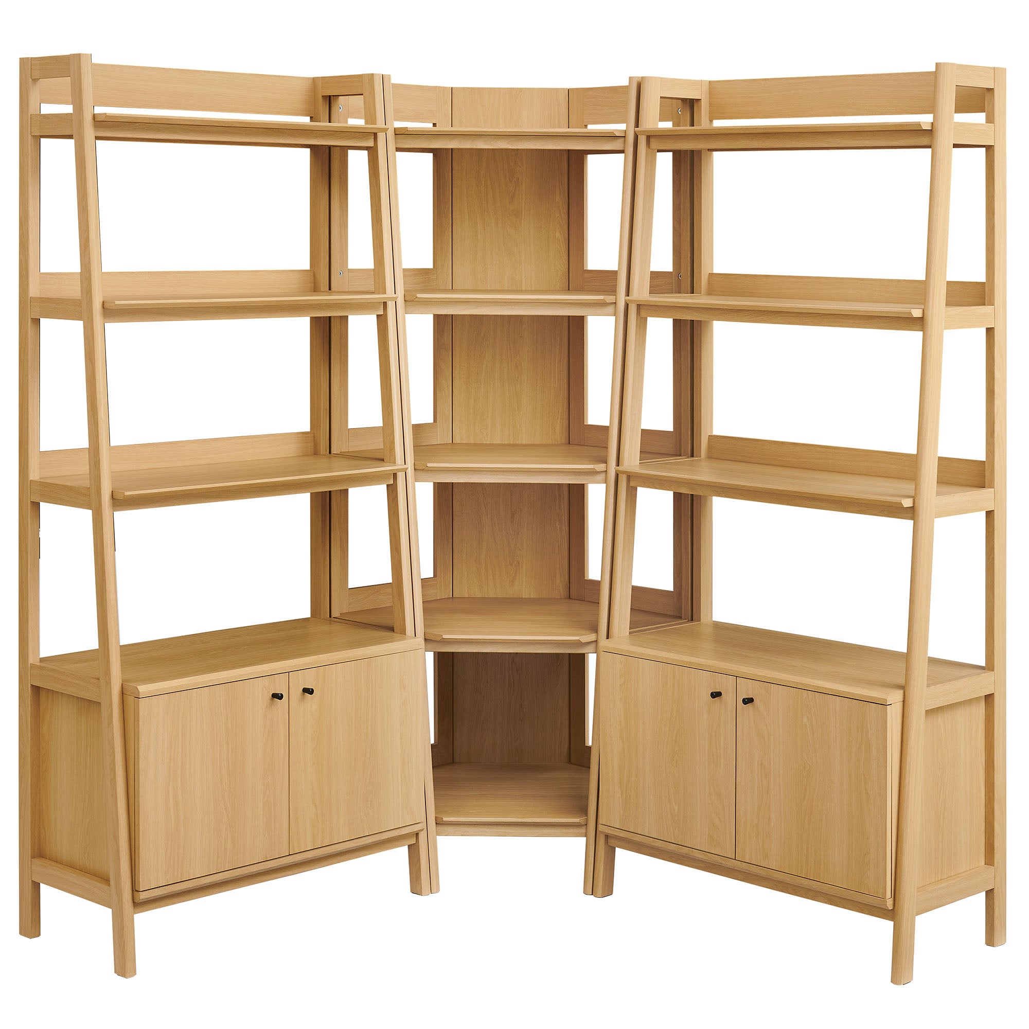 Bixby 3-Piece Corner Bookshelf Set with Wide Bookshelves, Oak