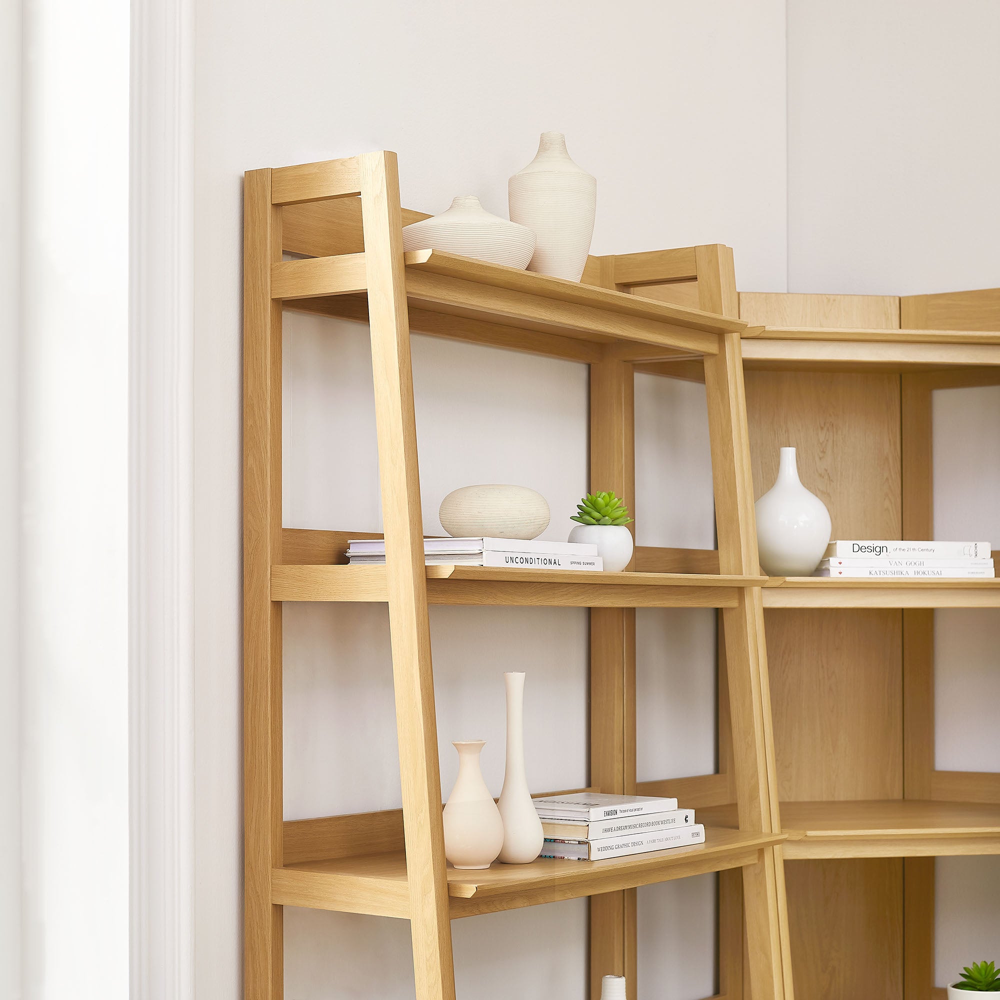 Bixby 3-Piece Corner Bookshelf Set with Wide Bookshelves, Oak
