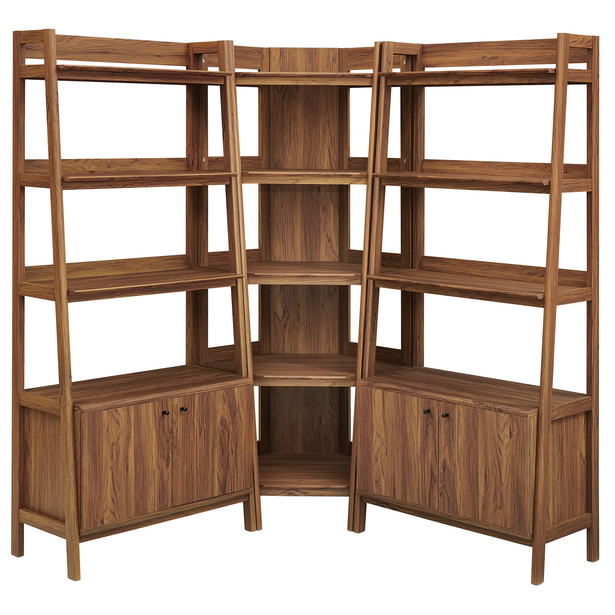 Bixby 3-Piece Corner Bookshelf Set with Wide Bookshelves, Walnut