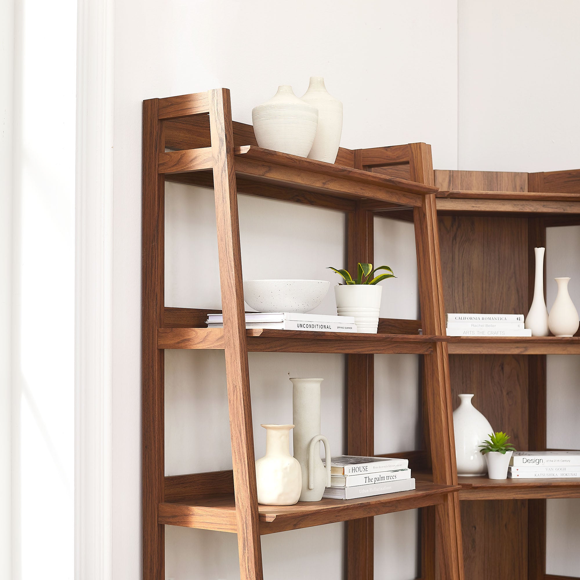Bixby 3-Piece Corner Bookshelf Set with Wide Bookshelves, Walnut