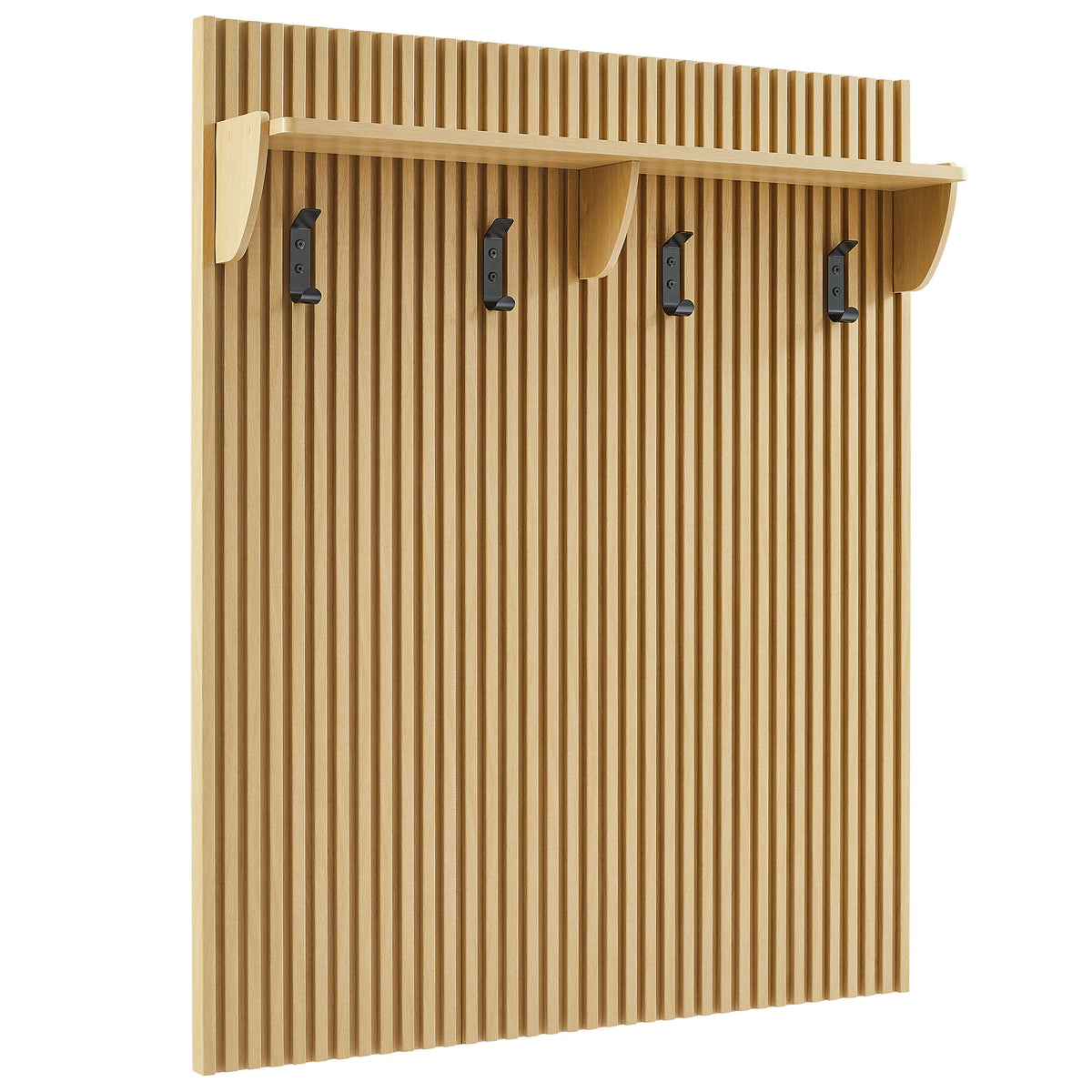 Render Fluted 3-in-1 Hall Tree With Storage Bench and Coat Rack, Oak