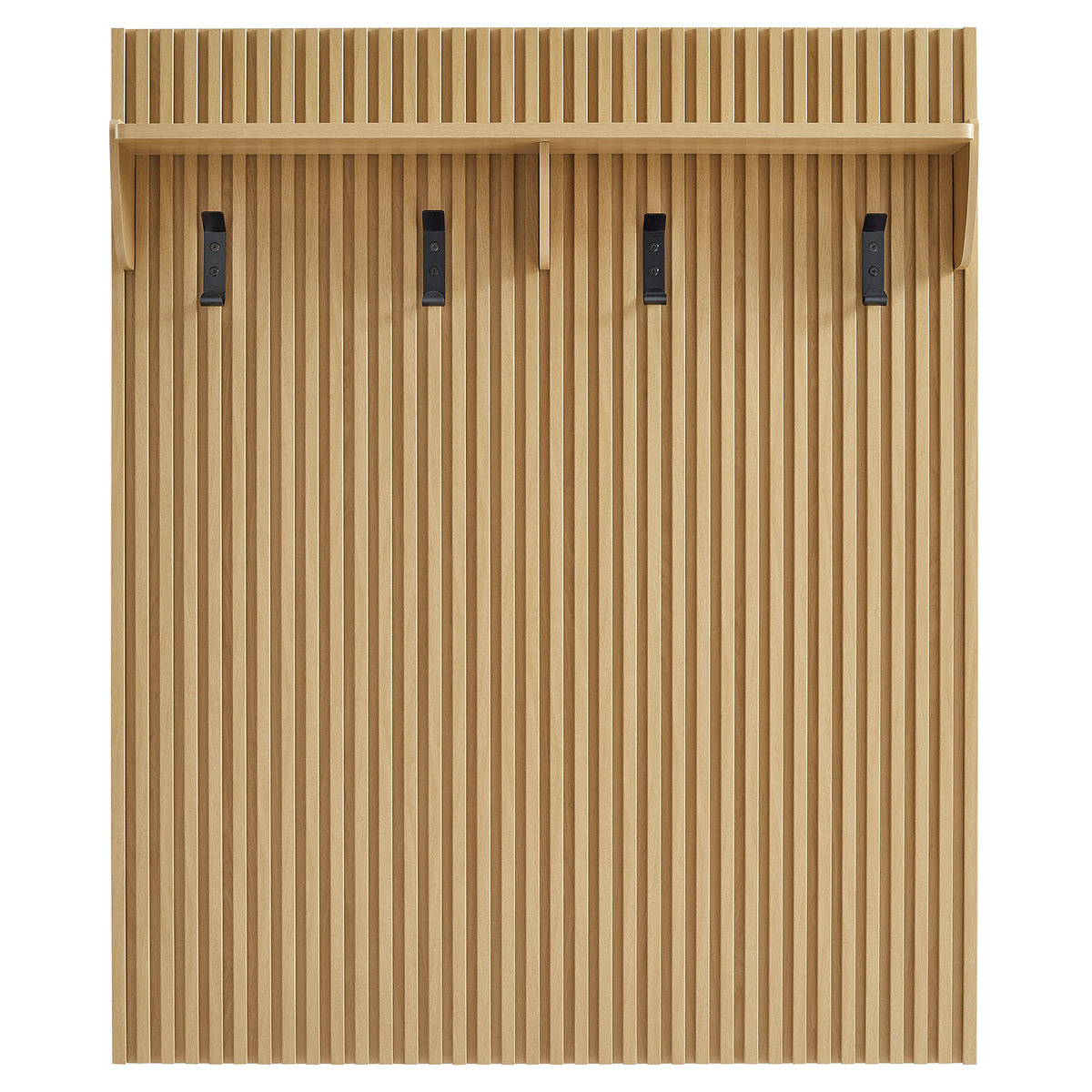 Render Fluted Coat Rack Panel With Shelf, Light Oak