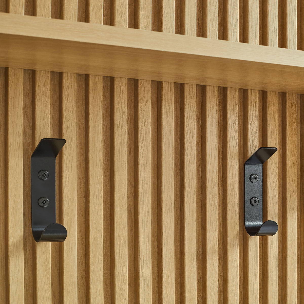 Render Fluted Coat Rack Panel With Shelf, Light Oak