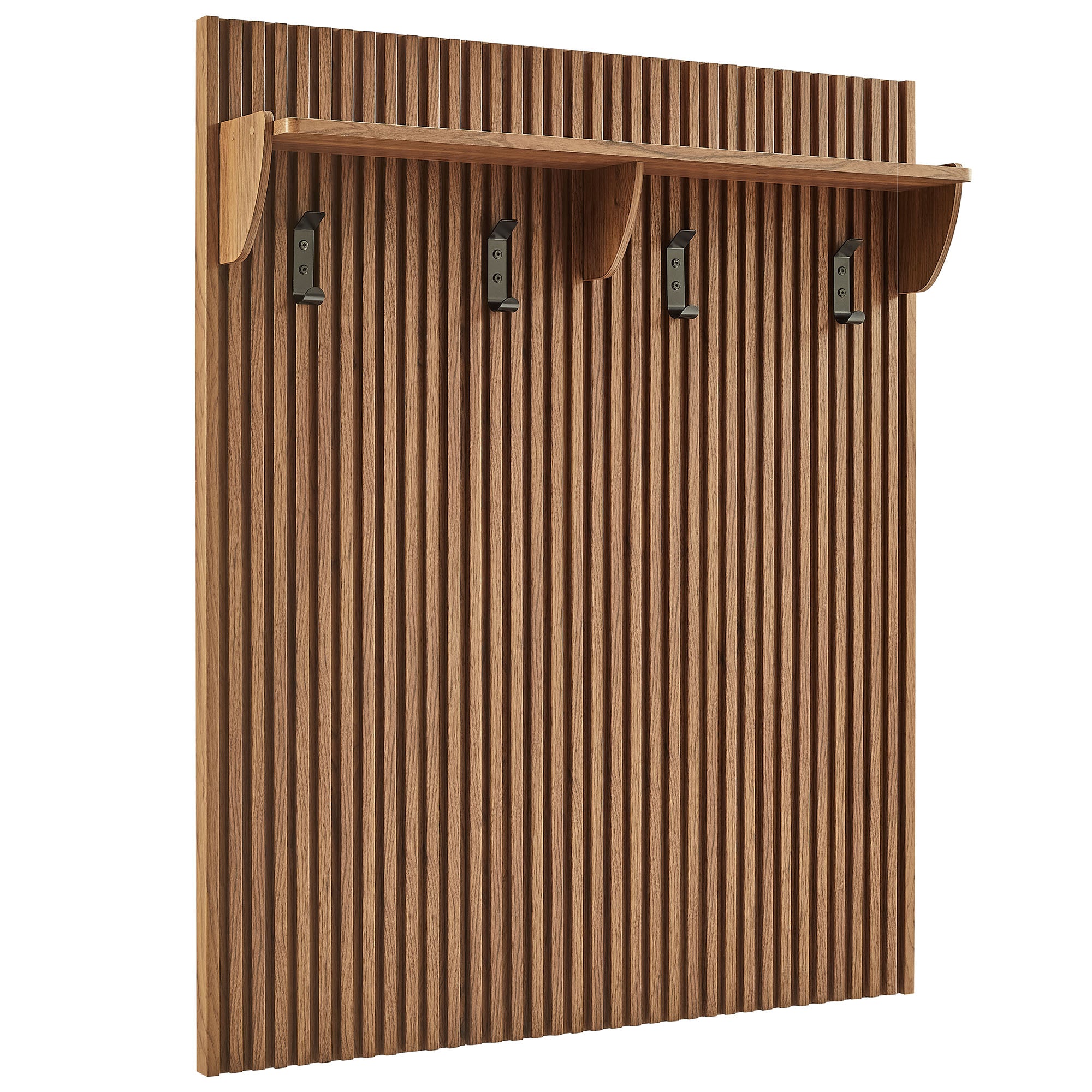 Render Fluted 3-in-1 Hall Tree With Storage Bench and Coat Rack, Walnut
