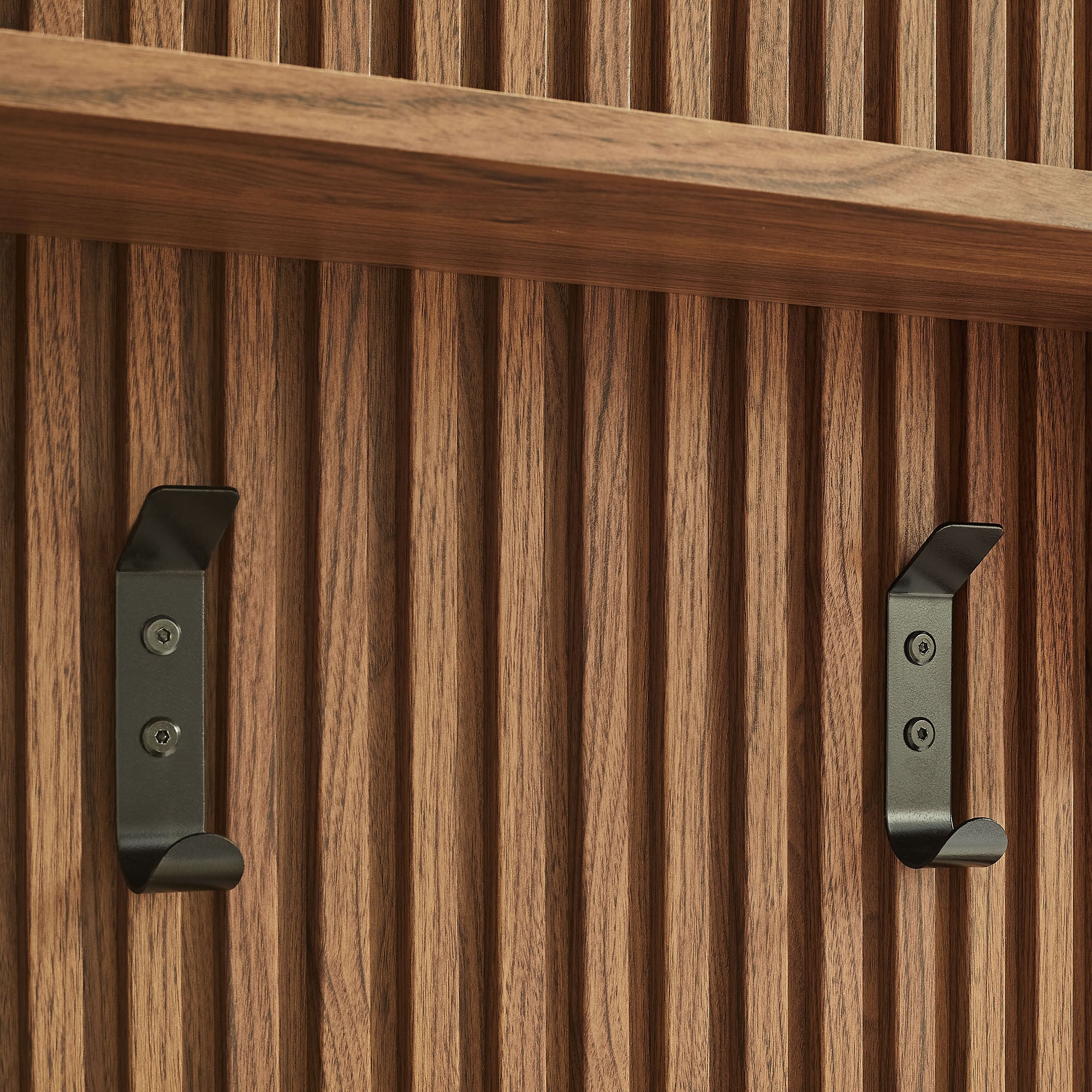 Render Fluted Coat Rack Panel With Shelf, Walnut