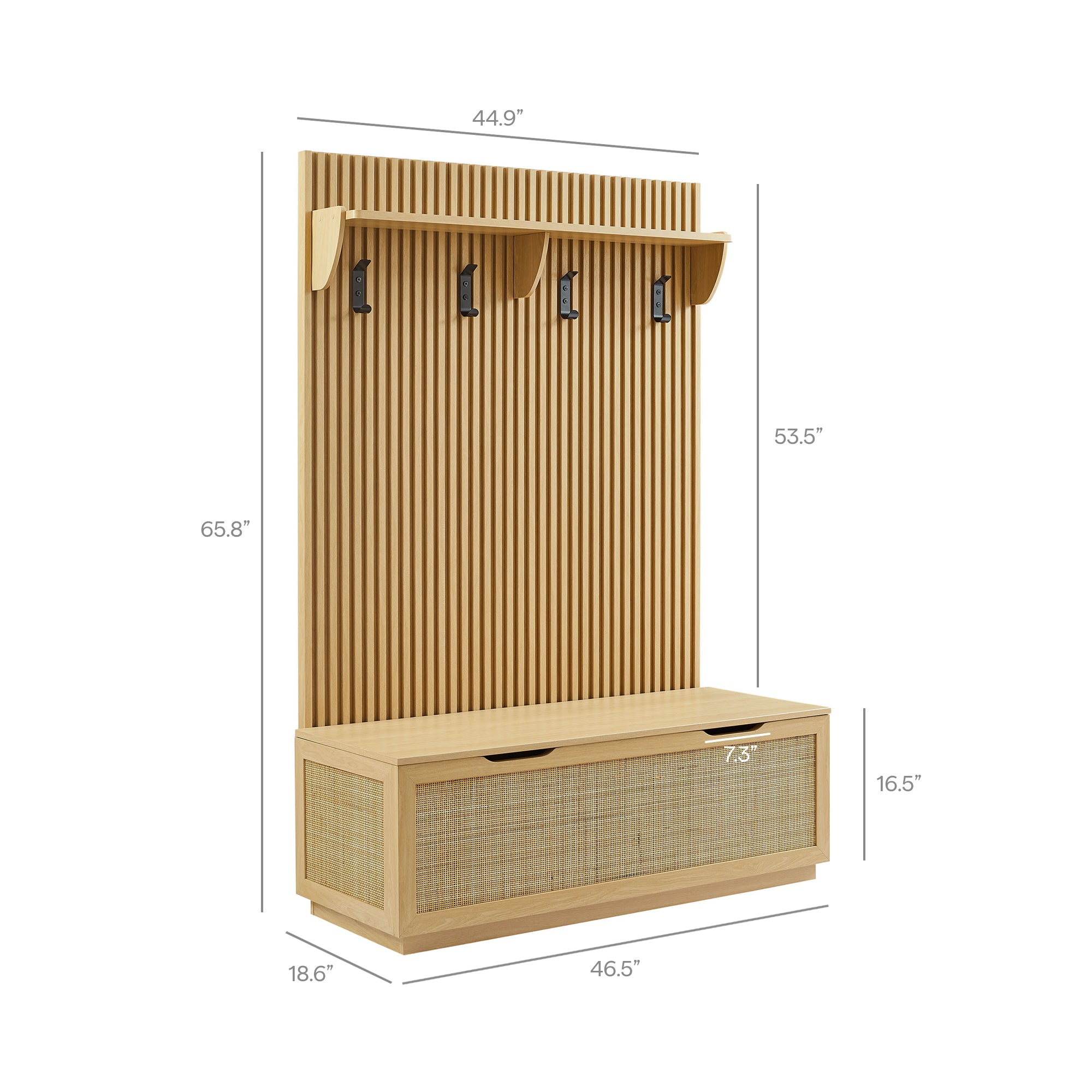 Soma Fluted 3-in-1 Hall Tree With Storage Bench and Coat Rack, Light Oak