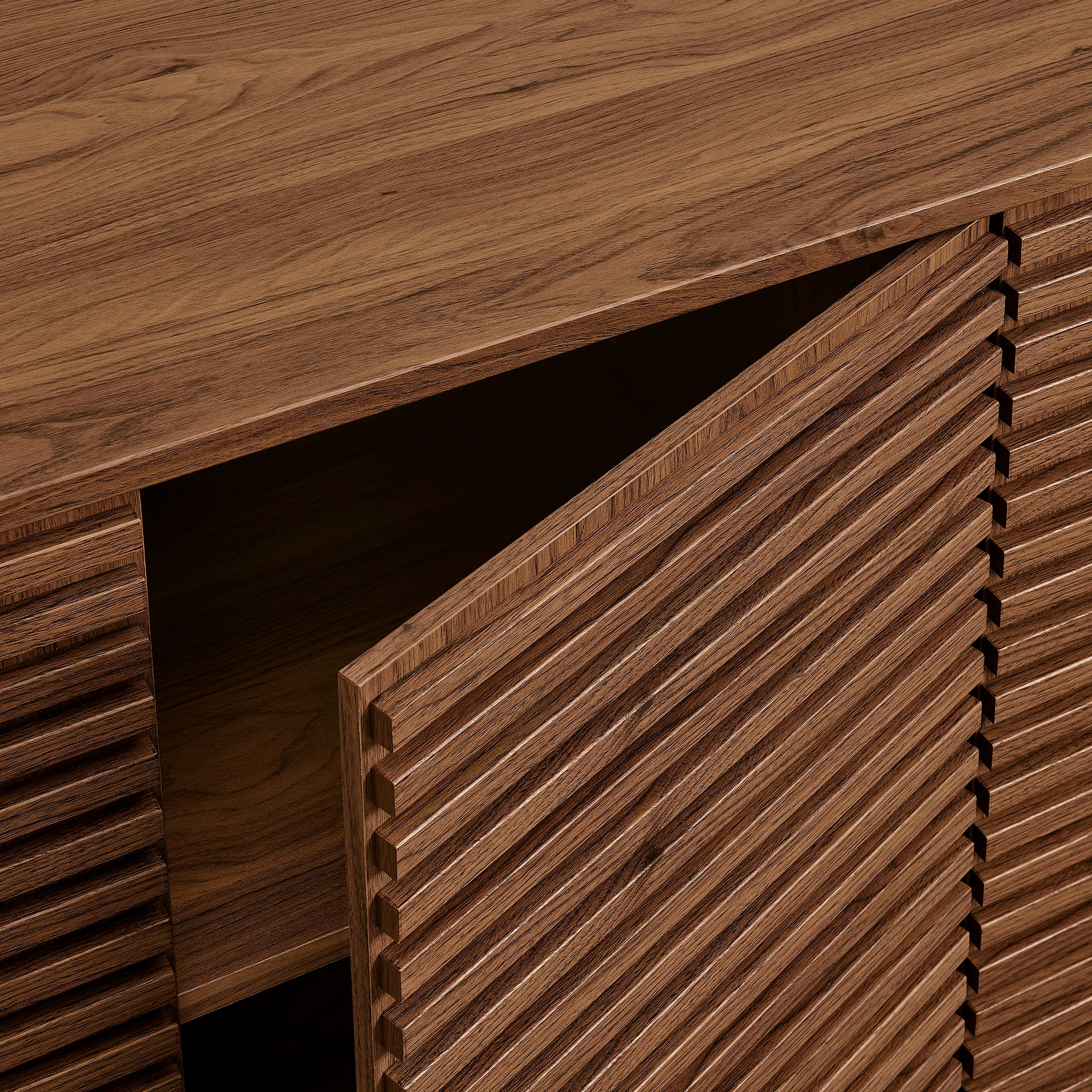 Render 4-Door Fluted Sideboard Cabinet TV Stand, Walnut