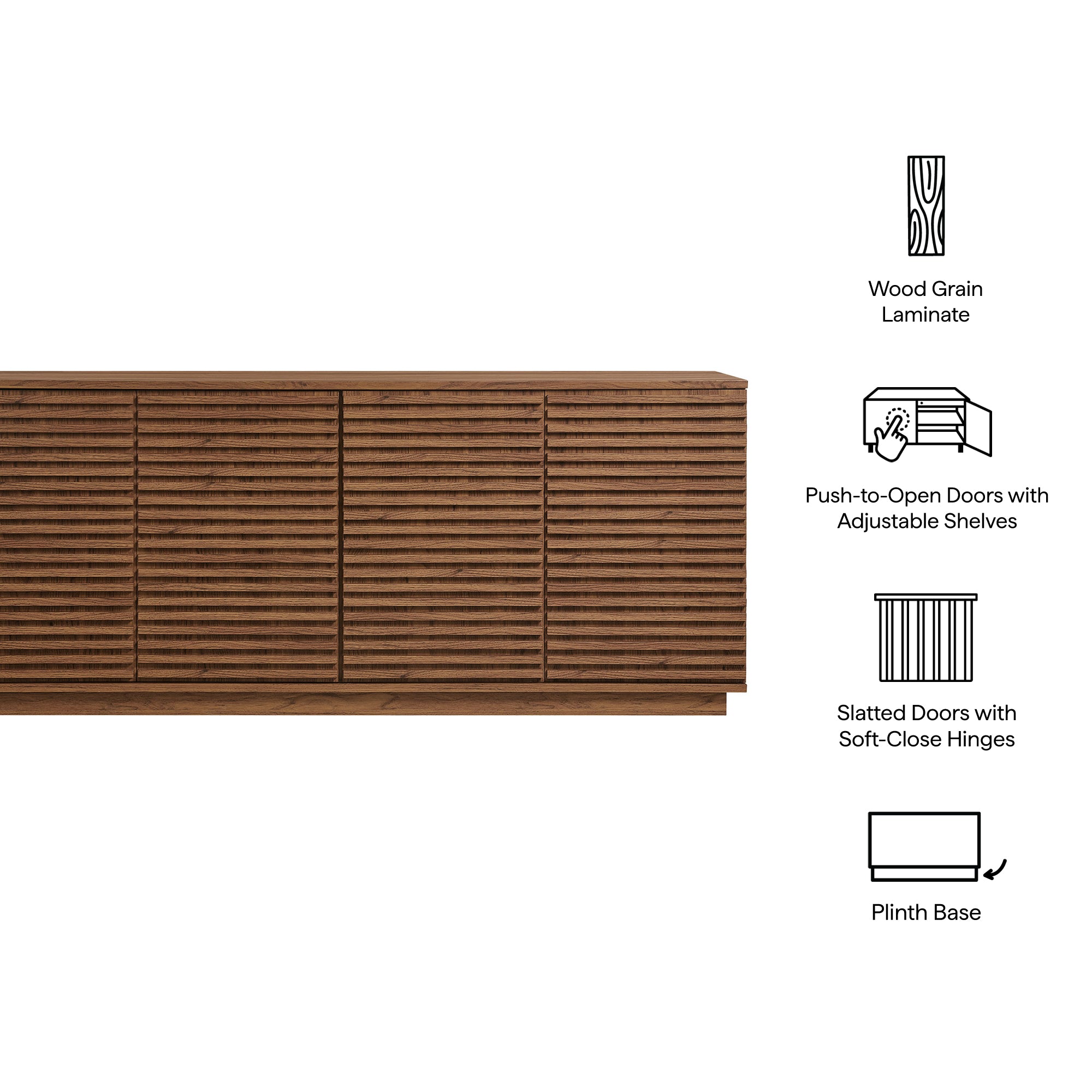 Render 4-Door Fluted Sideboard Cabinet TV Stand, Walnut