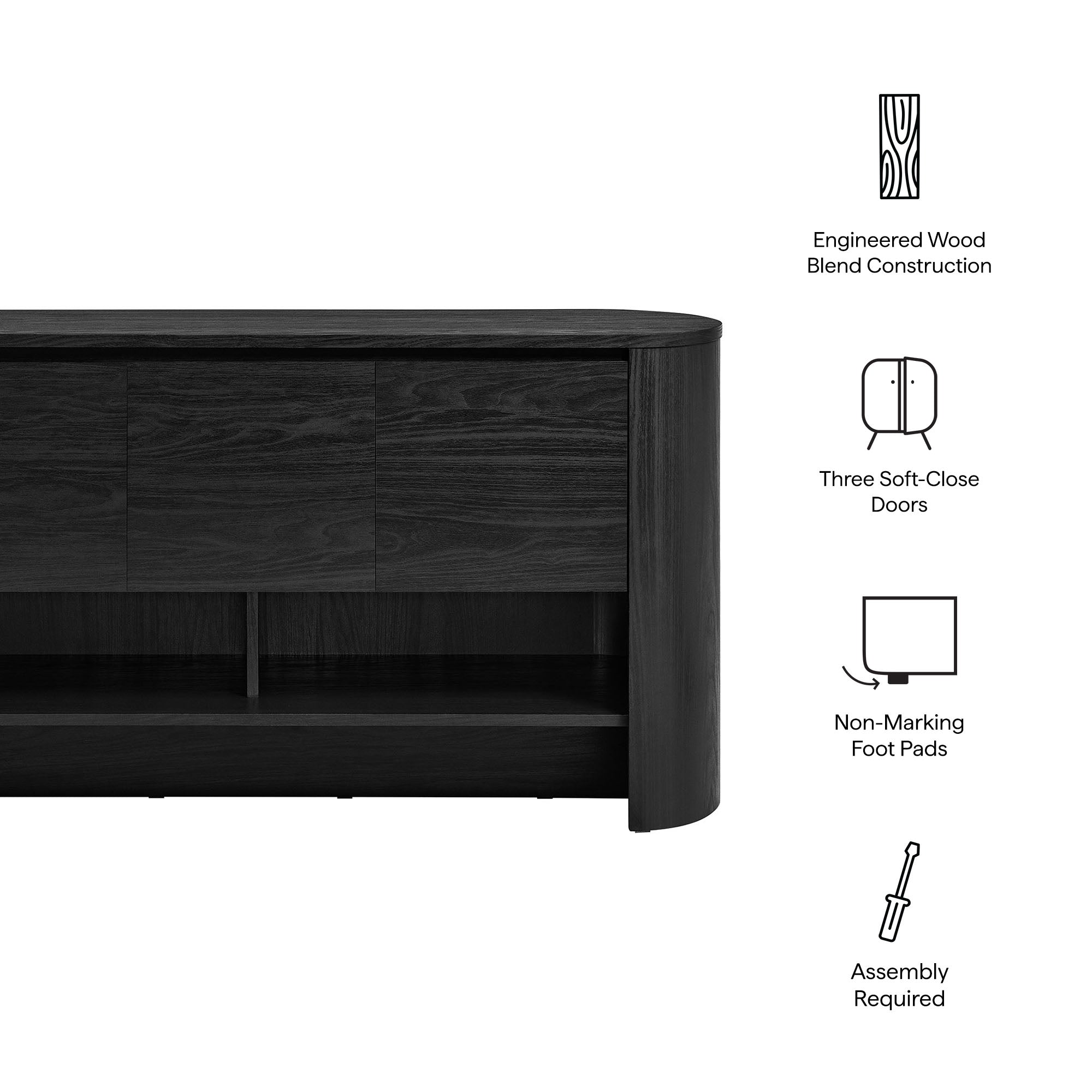 Duval 62 Inch Oval Sideboard, Black