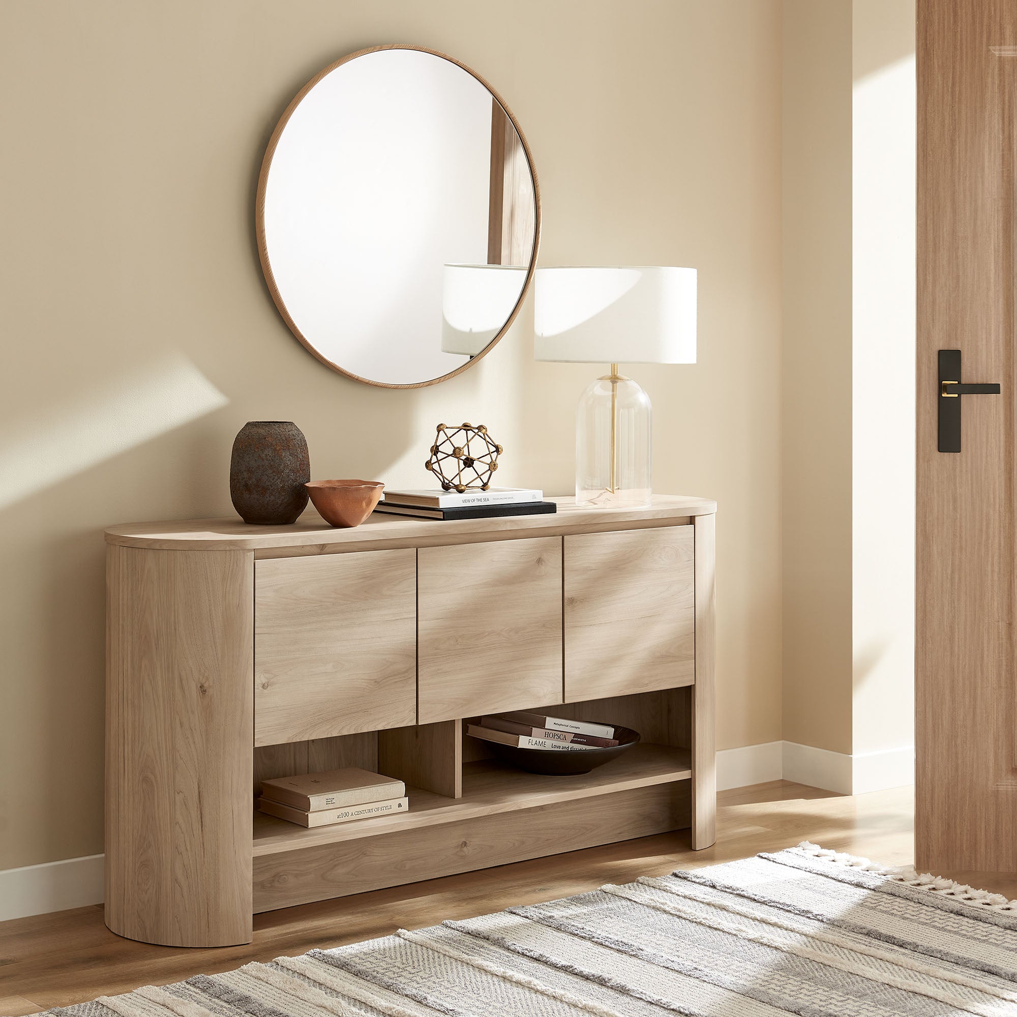 Duval 62 Inch Oval Sideboard, Light Oak