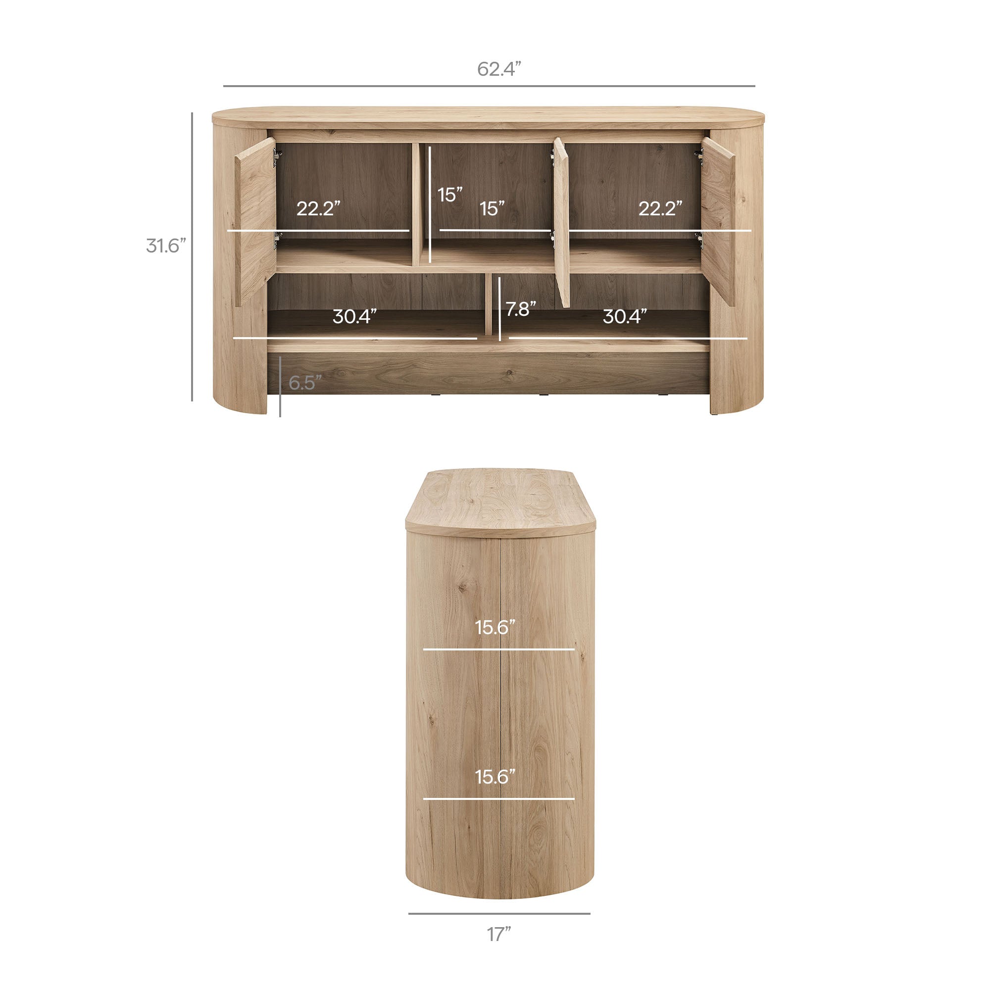 Duval 62 Inch Oval Sideboard, Light Oak