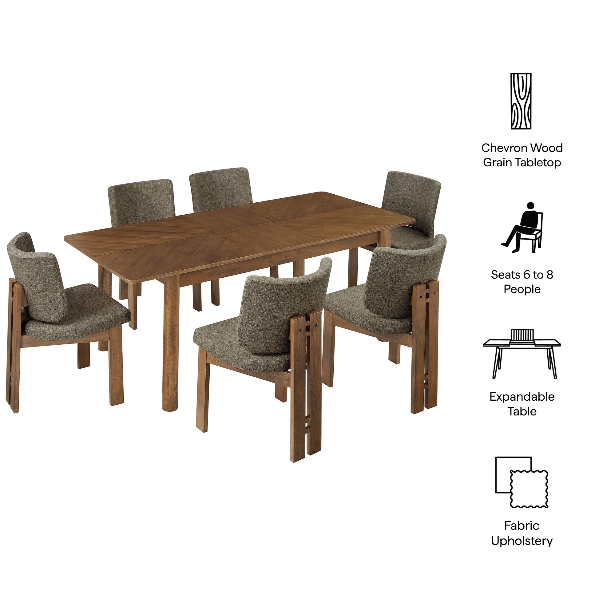 Alba 7-Piece Dining Set, Walnut Taupe