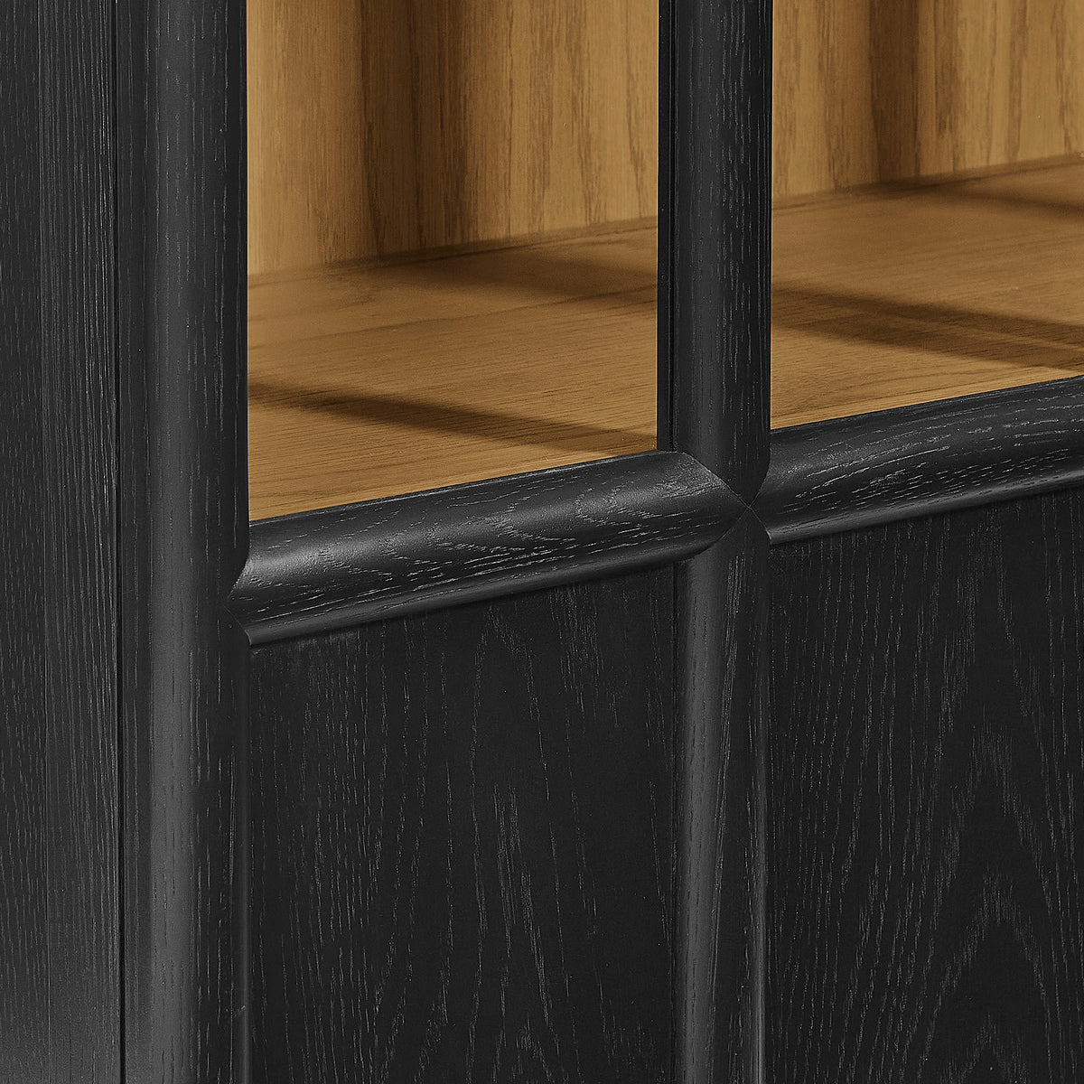 Anwen Solid Wood and Glass Display Cabinet, Black Oak