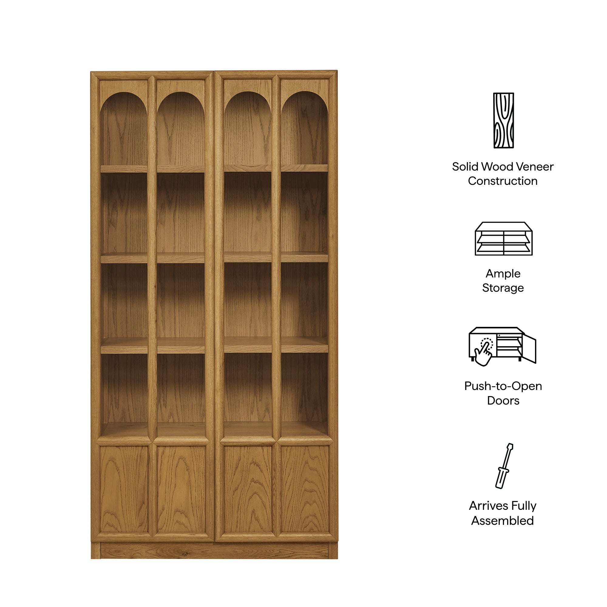 Anwen Solid Wood and Glass Display Cabinet, Oak