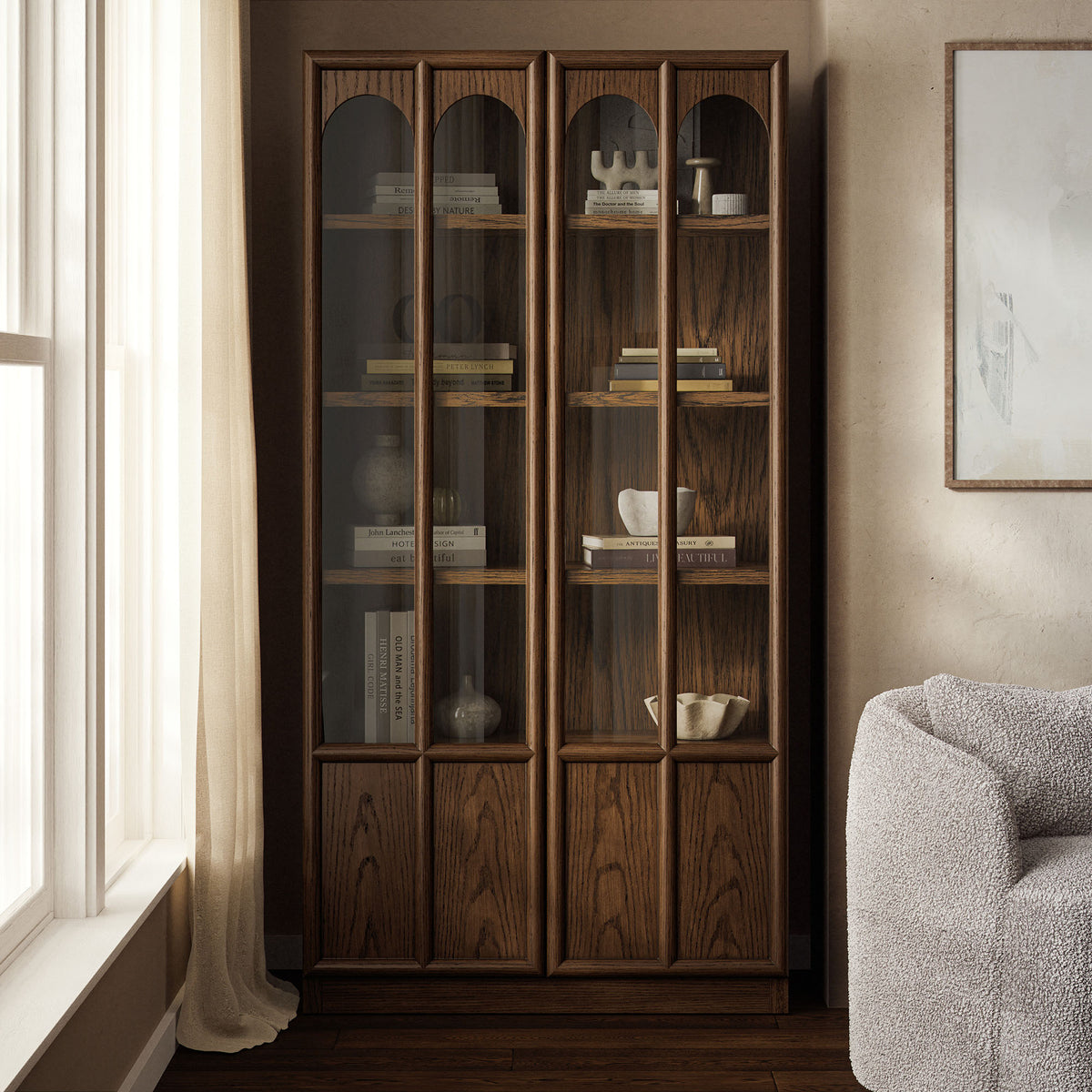 Anwen Solid Wood and Glass Display Cabinet, Walnut