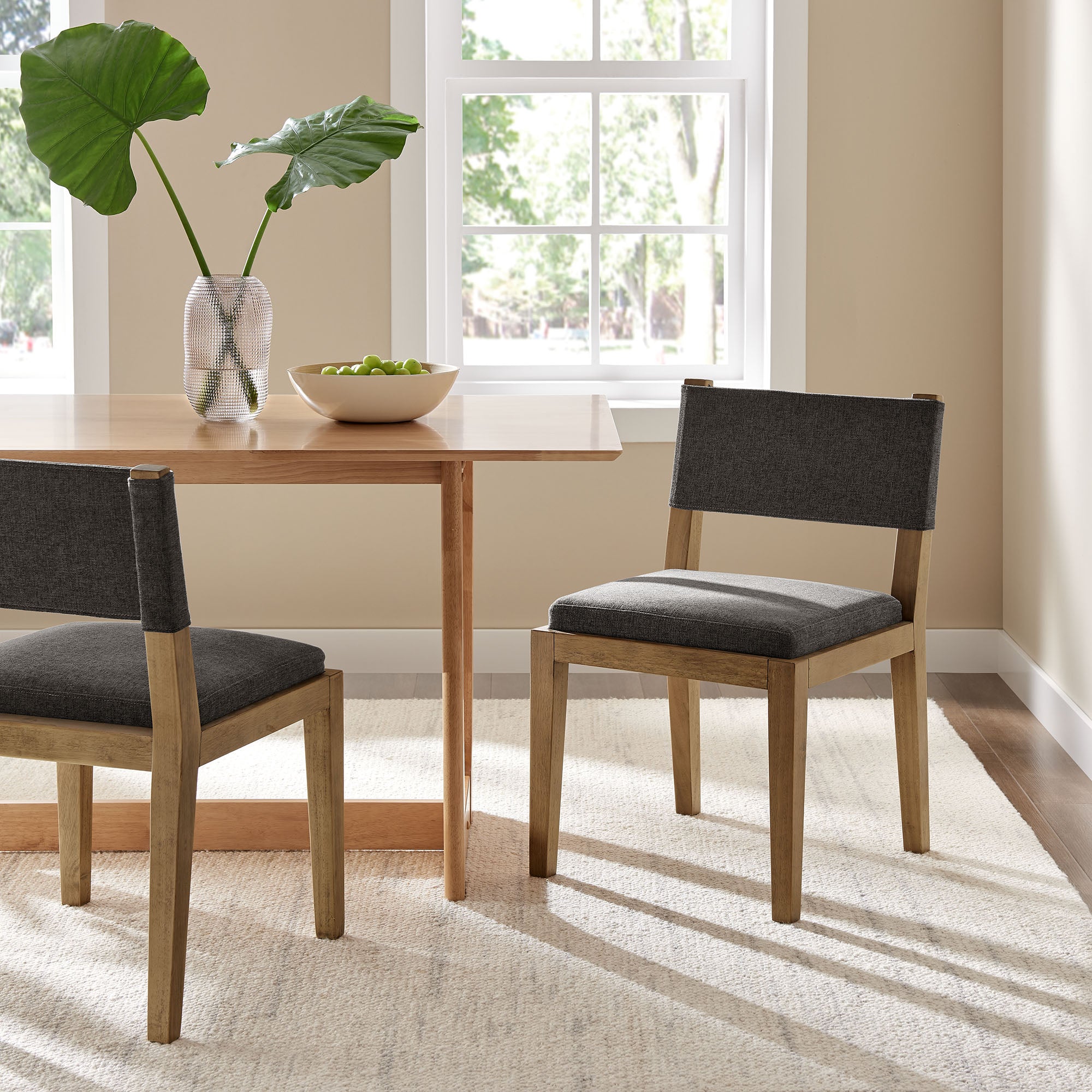 Calder Fabric Upholstered Wood Armless Dining Chair, Dark Gray