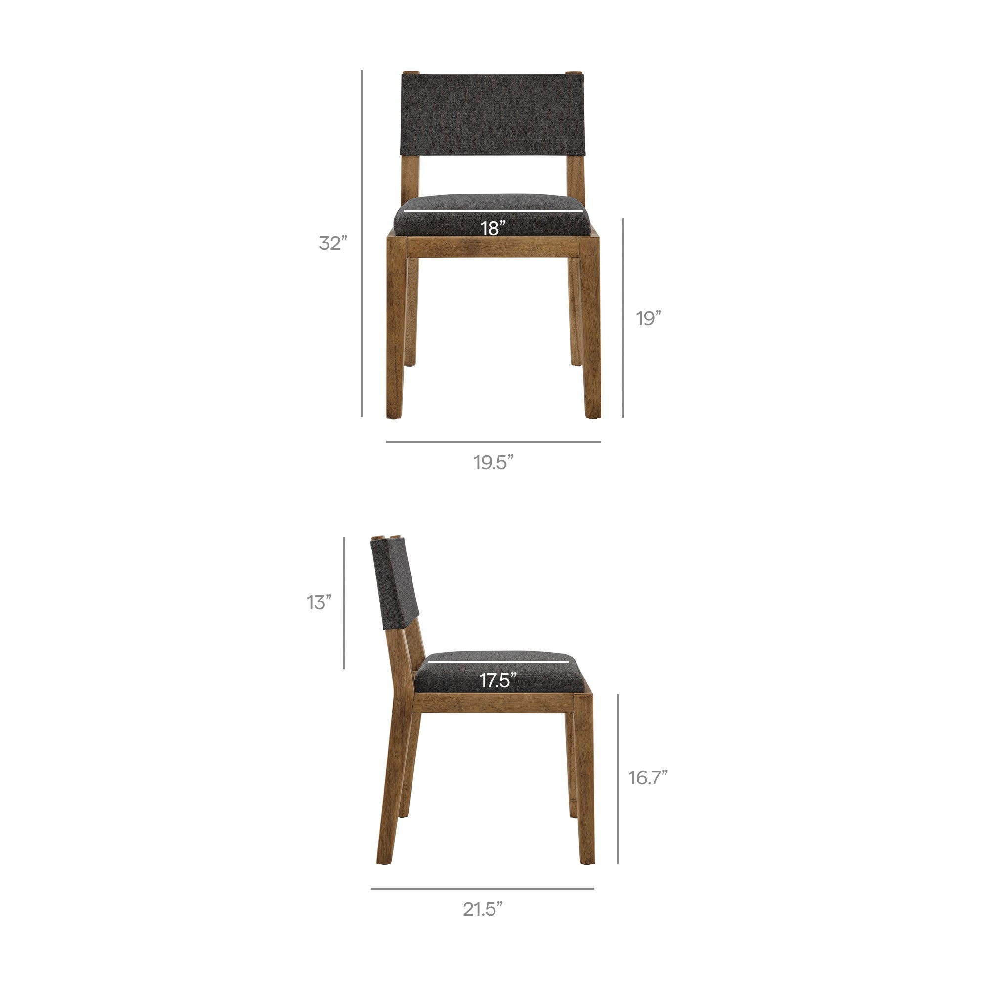 Calder Fabric Upholstered Wood Armless Dining Chair, Dark Gray