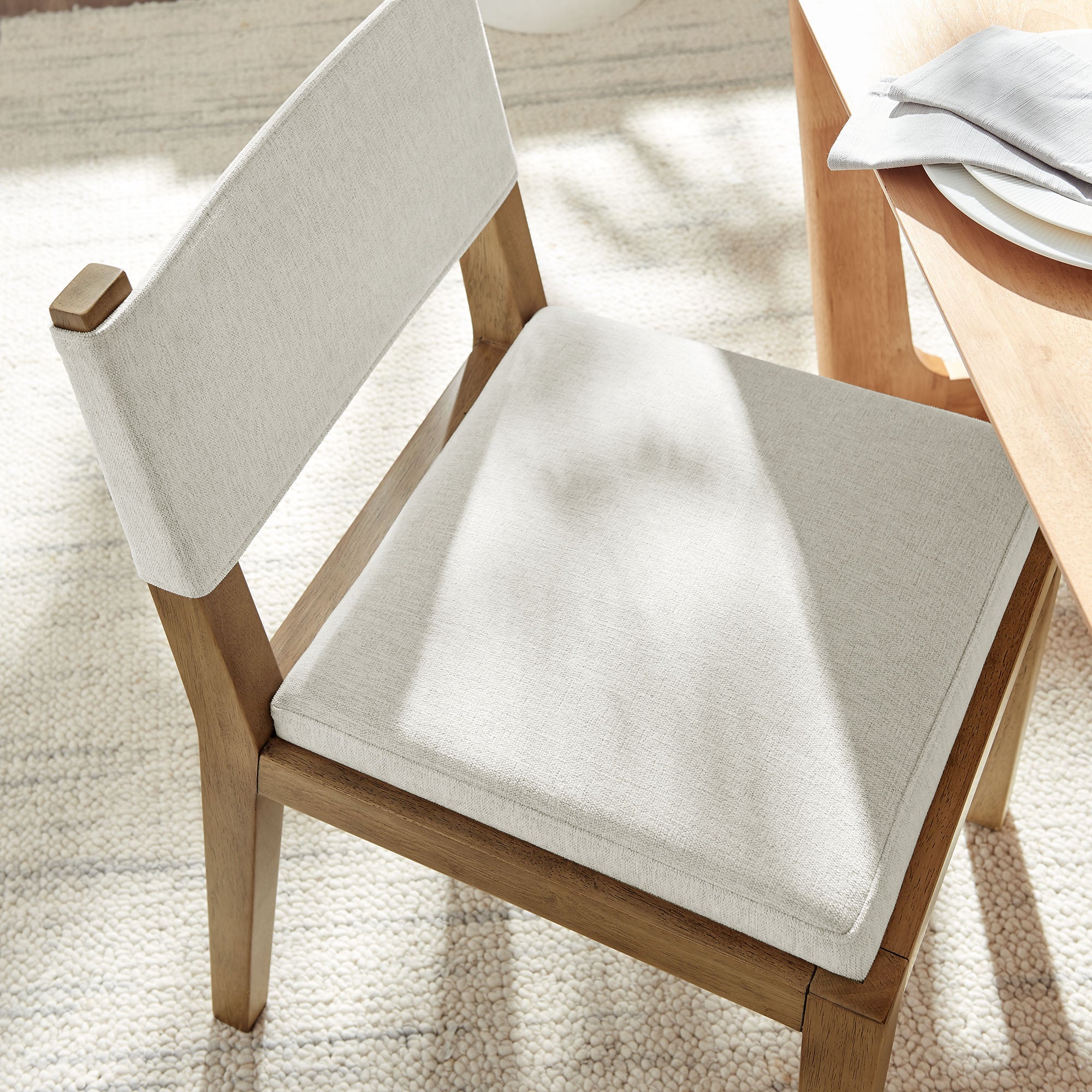 Calder Fabric Upholstered Wood Armless Dining Chair, Ivory