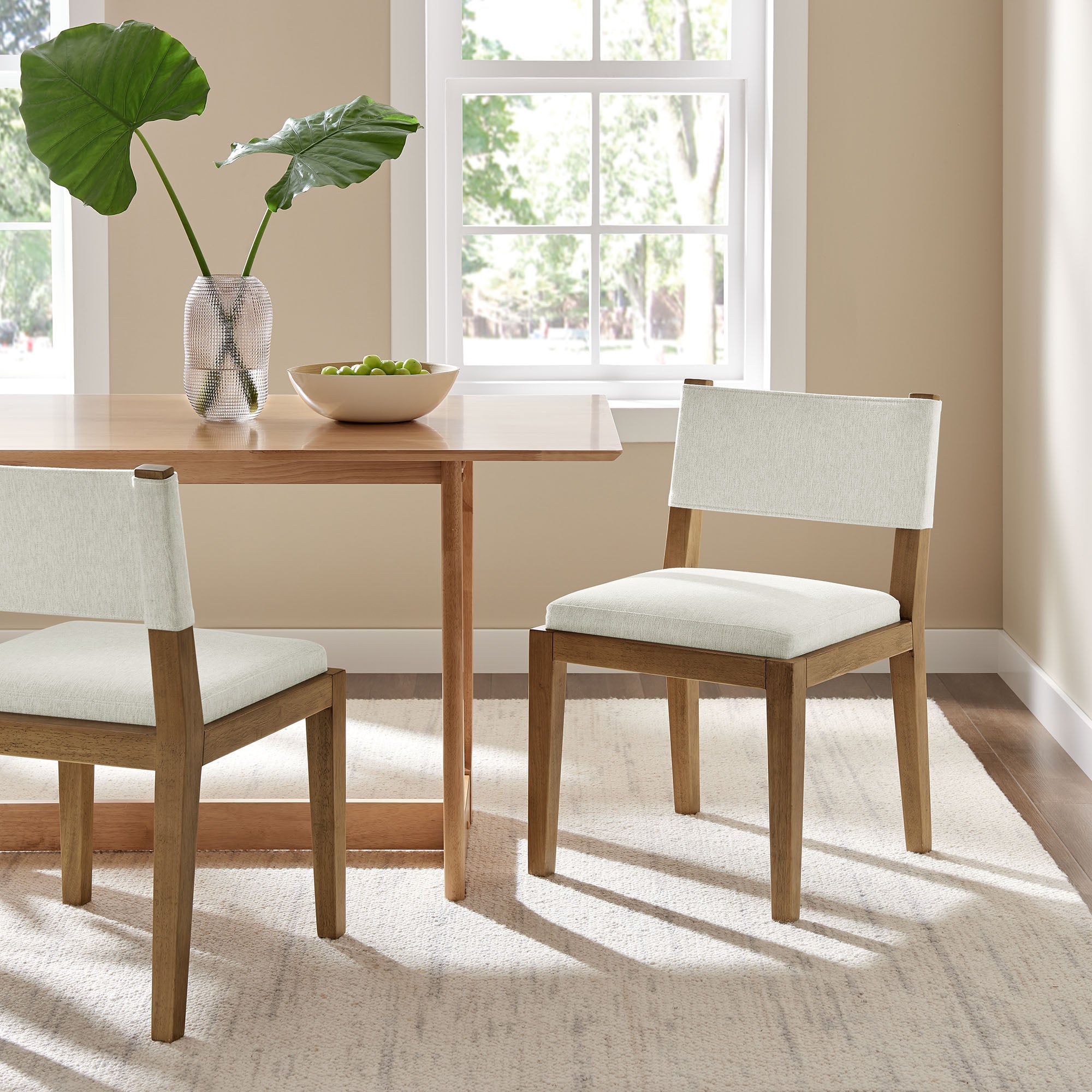 Calder Fabric Upholstered Wood Armless Dining Chair, Ivory