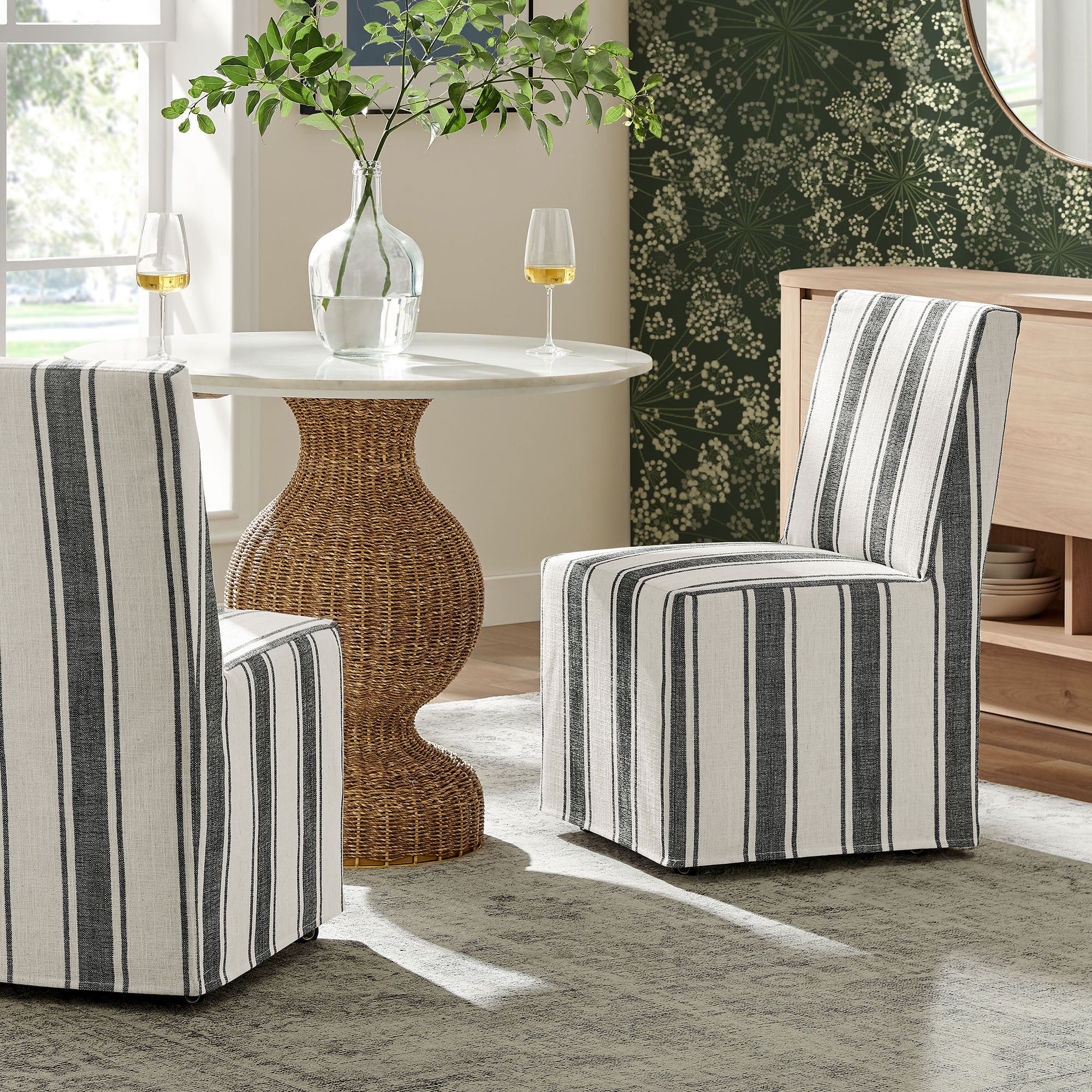 Tessera Striped Slipcovered Dining Side Chair, Black Stripe