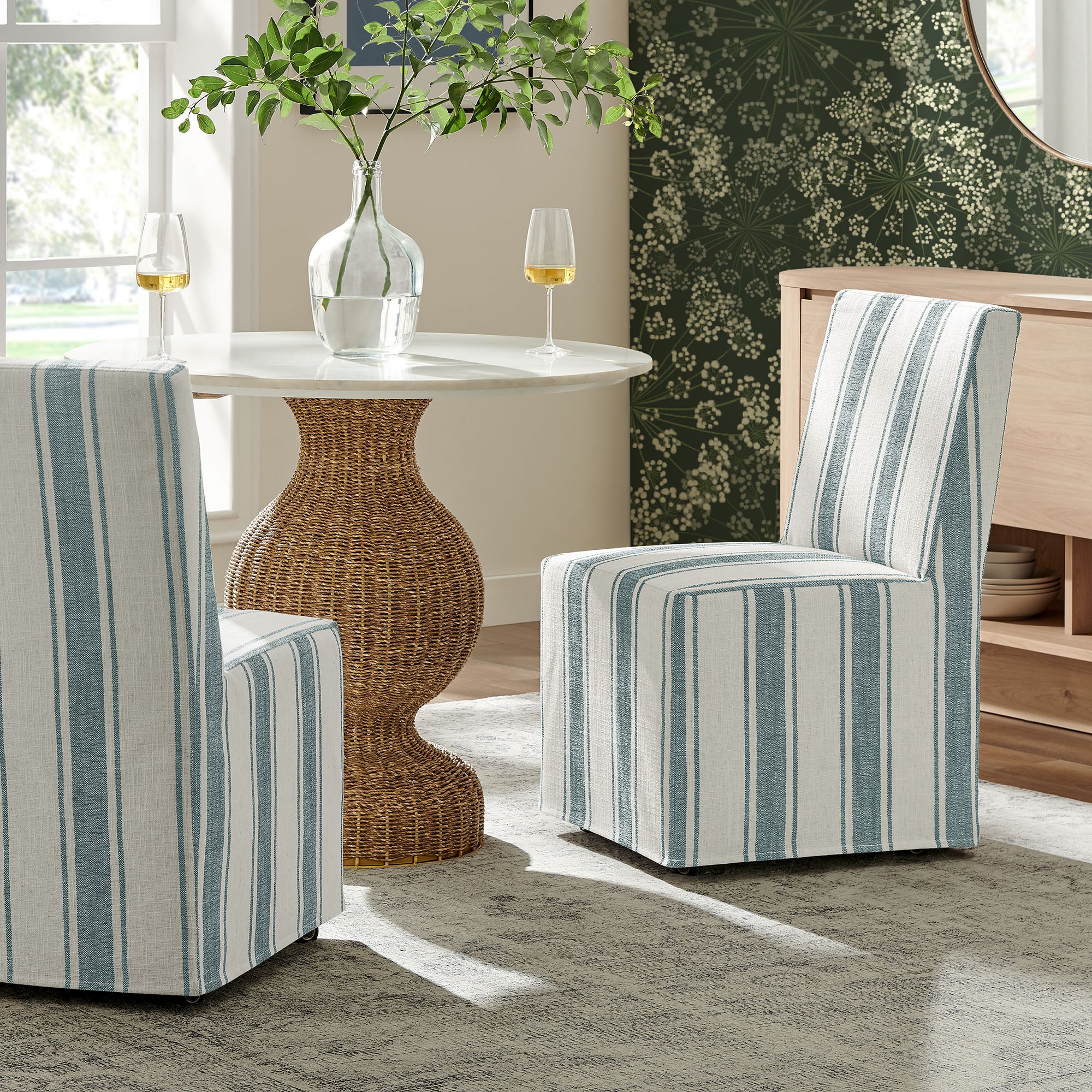 Tessera Striped Slipcovered Dining Side Chair, Blue Stripe