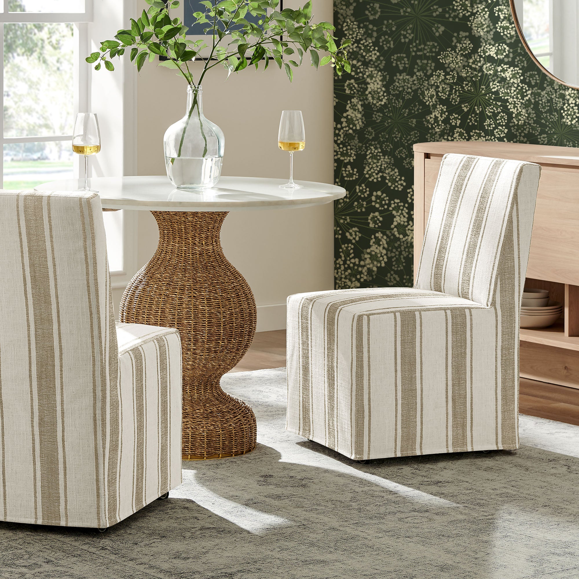 Tessera Striped Slipcovered Dining Side Chair, Tan Stripe