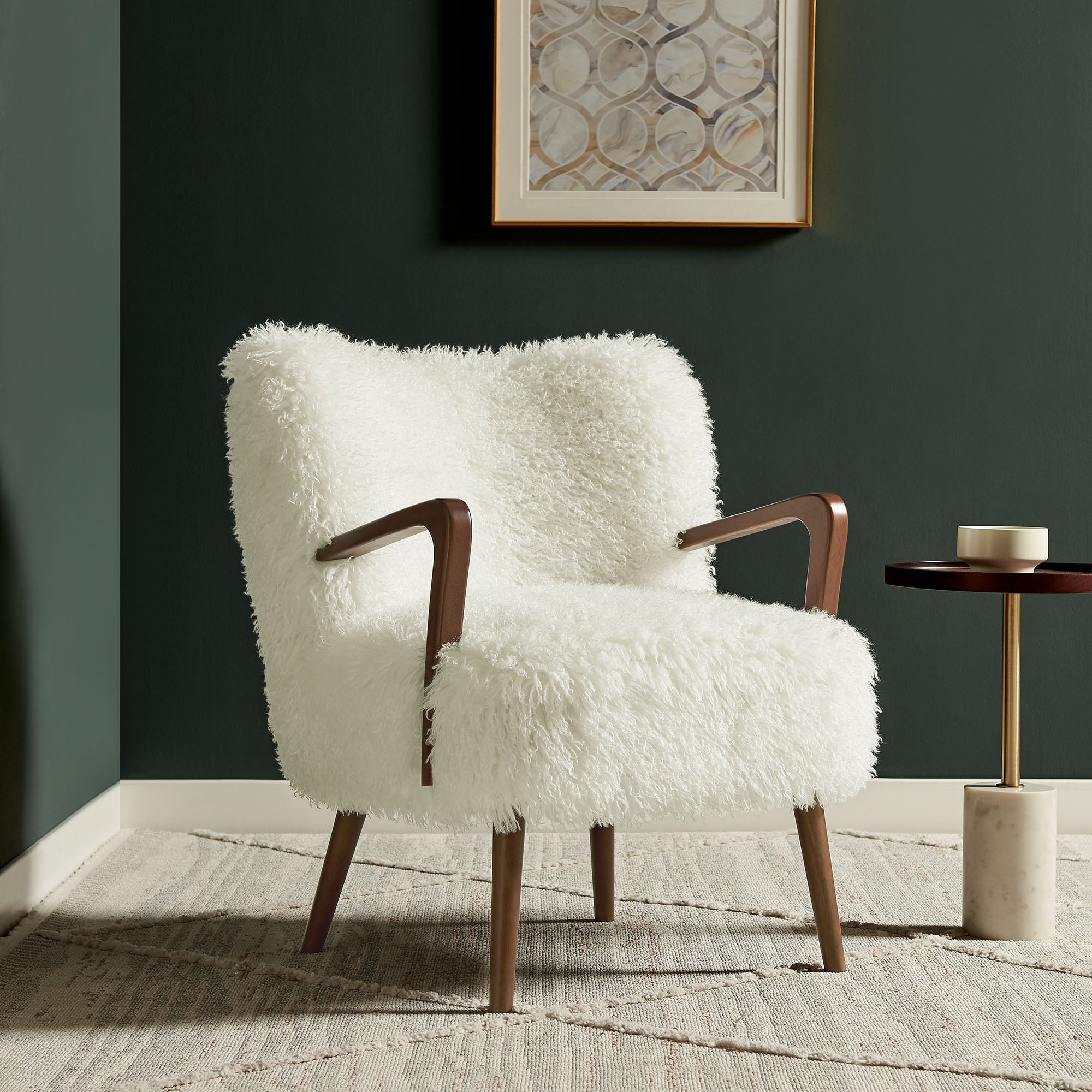 Zerra Faux Shearling Accent Armchair, White